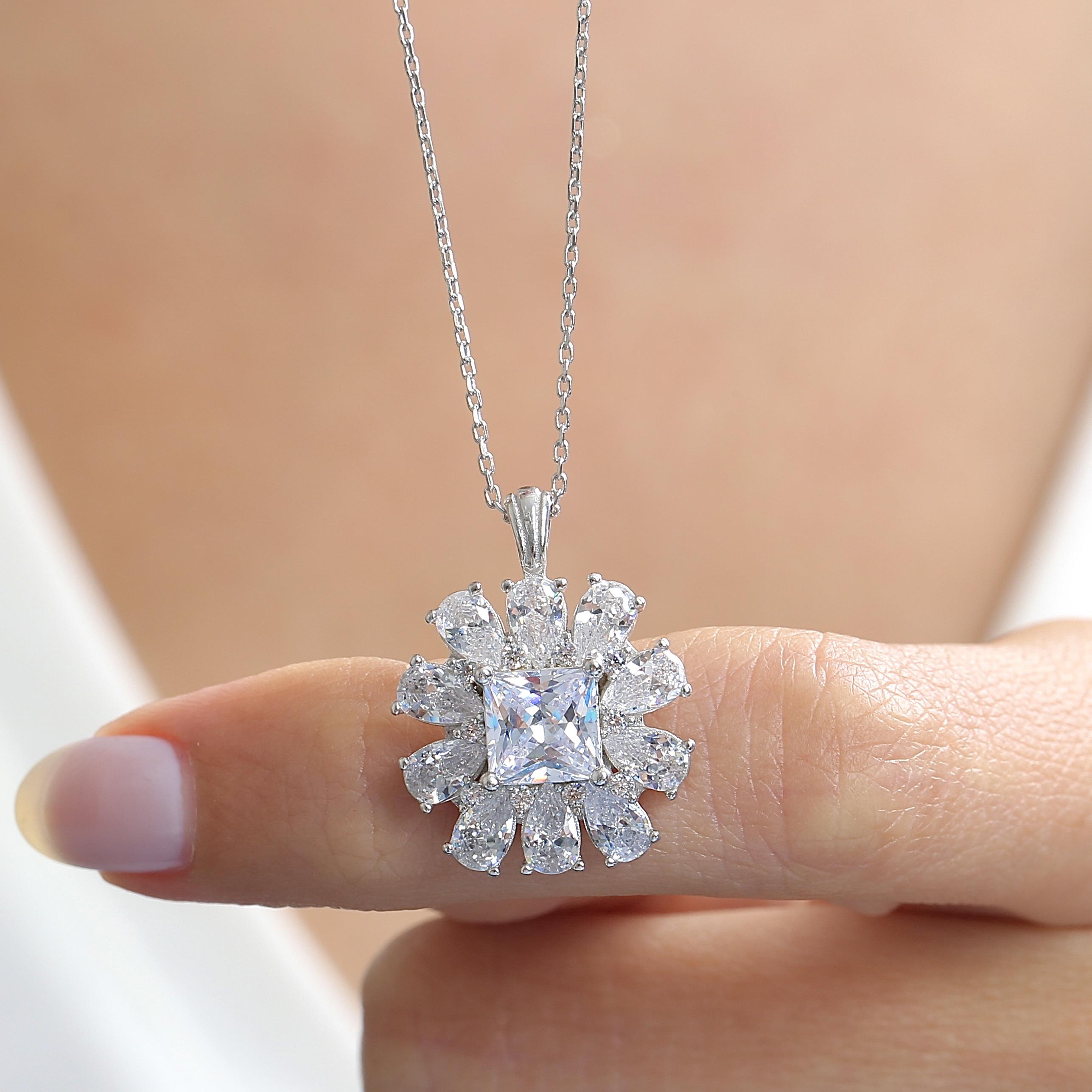 Crystal Crown Bloom CZ 925K Sterling Silver Necklace