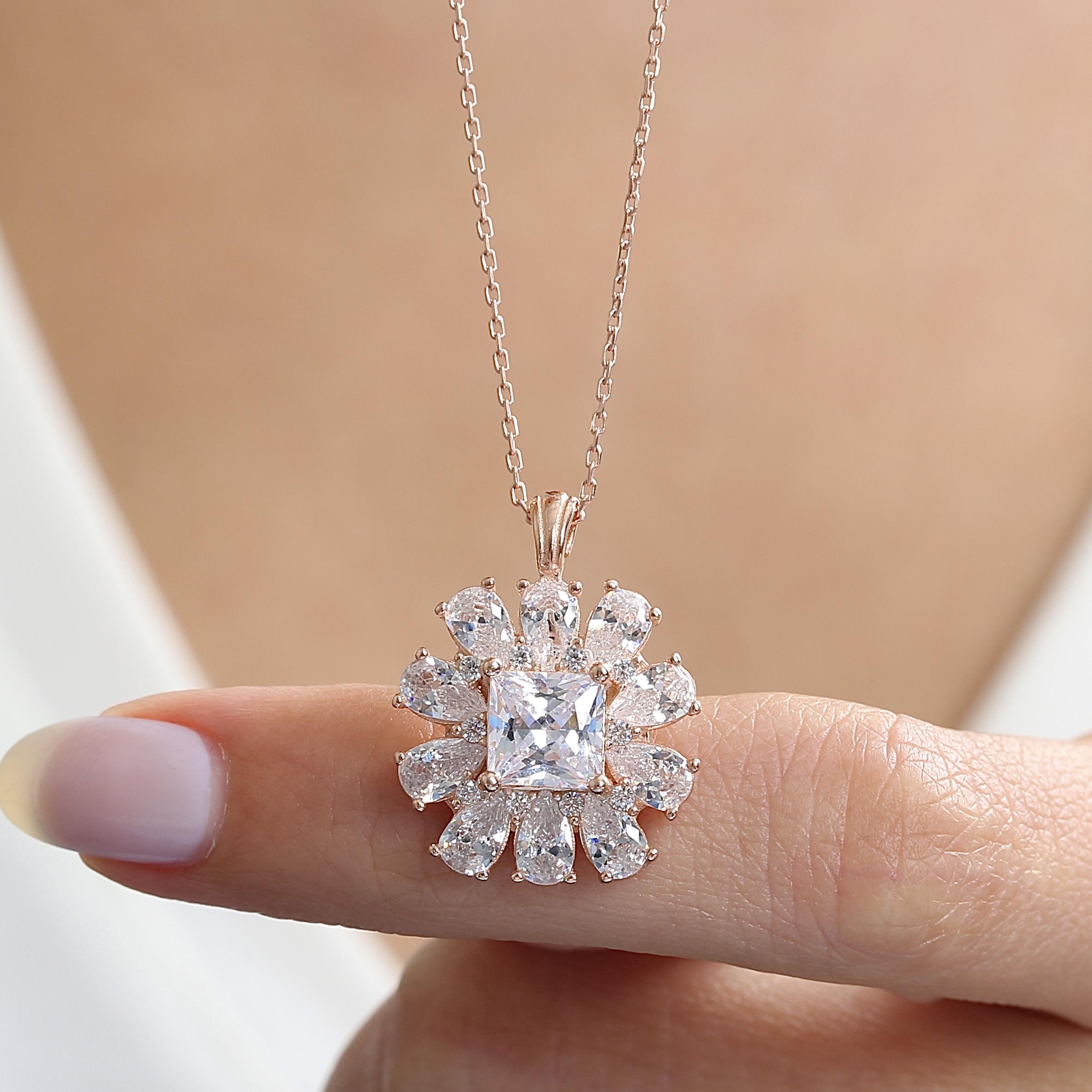 Crystal Crown Bloom CZ Rose Gold 925K Sterling Silver Necklace