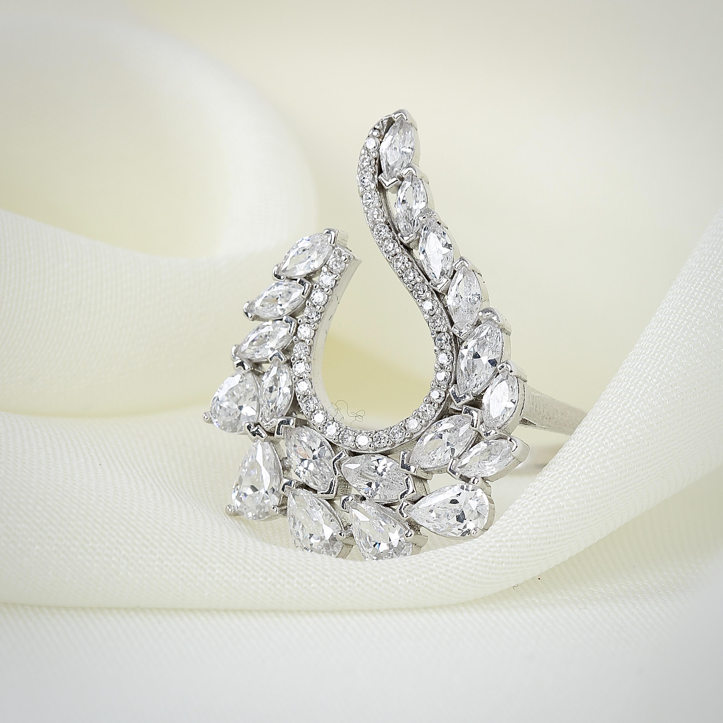 Elegant Ocean Serenade CZ 925K Sterling Silver Ring - Etossimo Jewelry