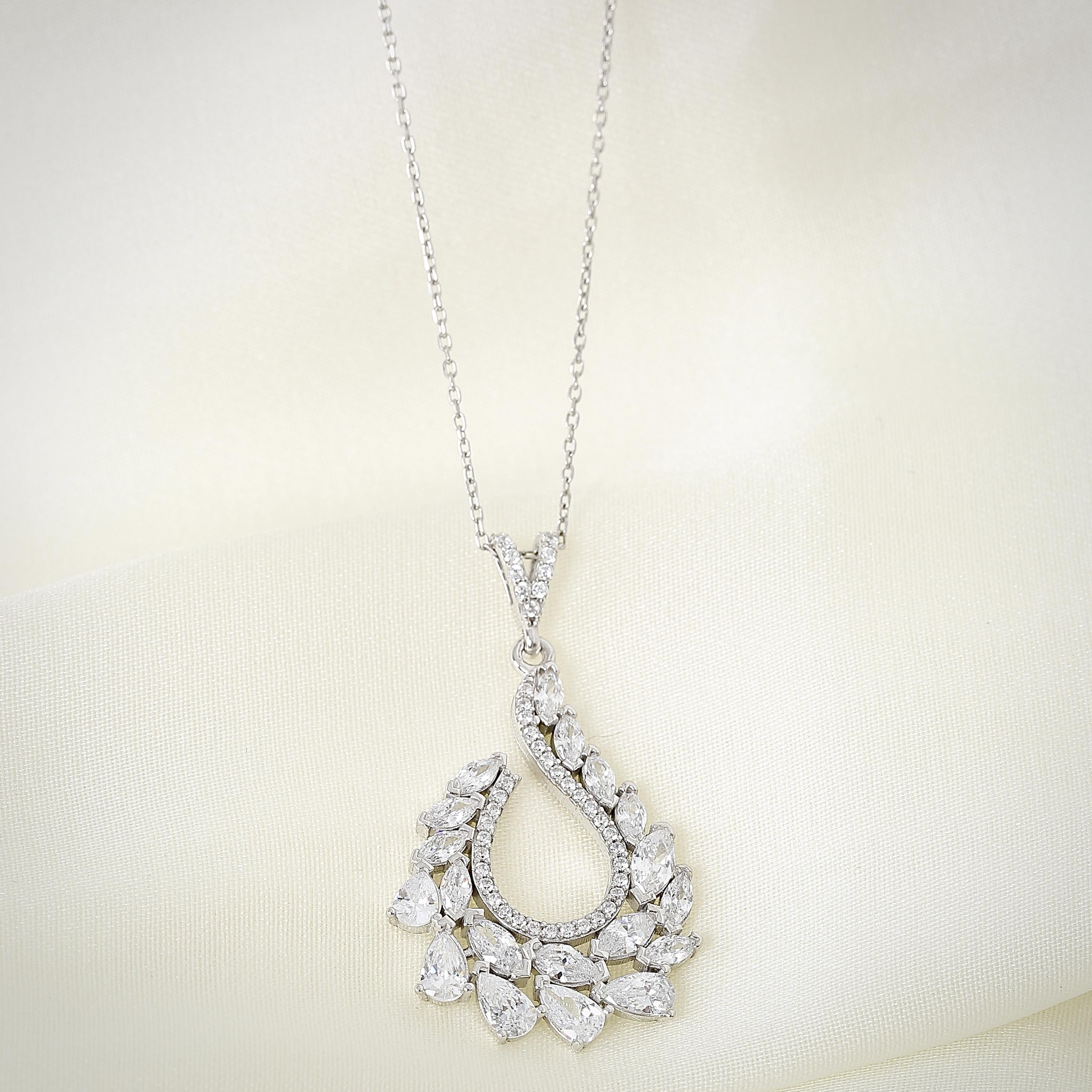 Elegant Ocean Serenade CZ 925K Sterling Silver Necklace - Etossimo Jewelry