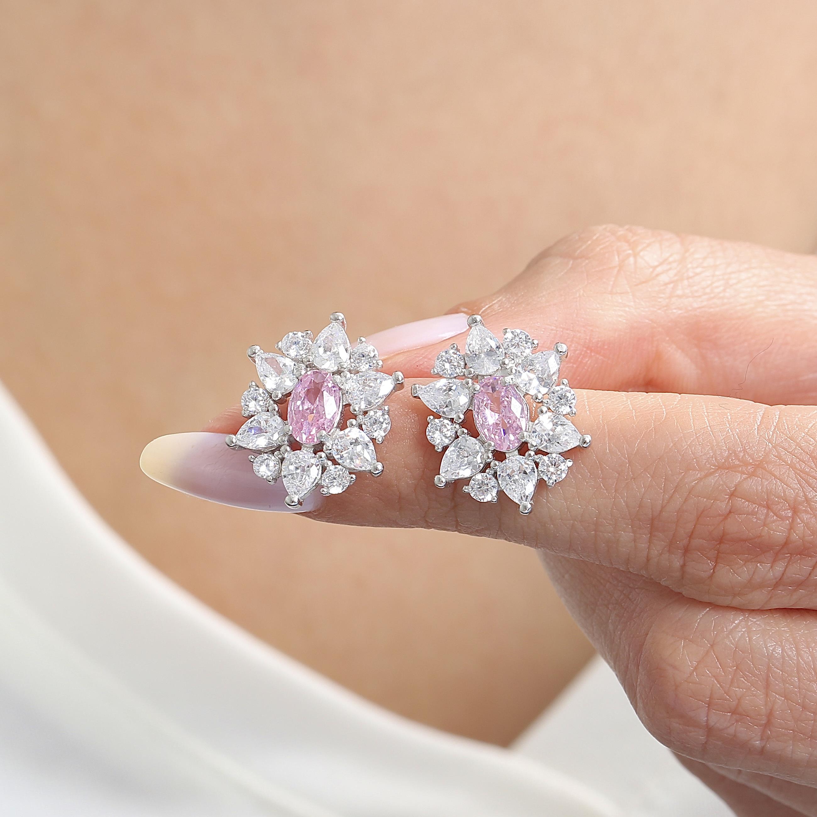 Empress Glow Pink Stone CZ 925K Sterling Silver Earrings
