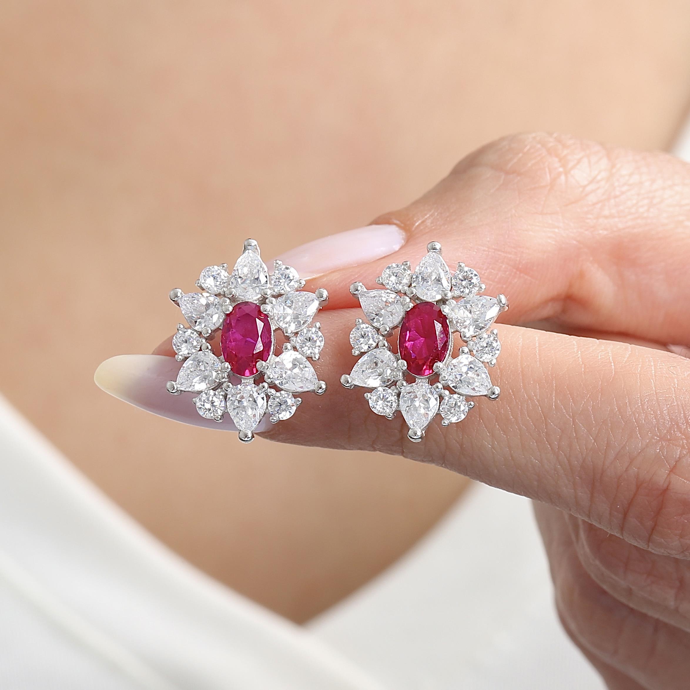 Empress Glow Ruby Color CZ 925K Sterling Silver Earrings