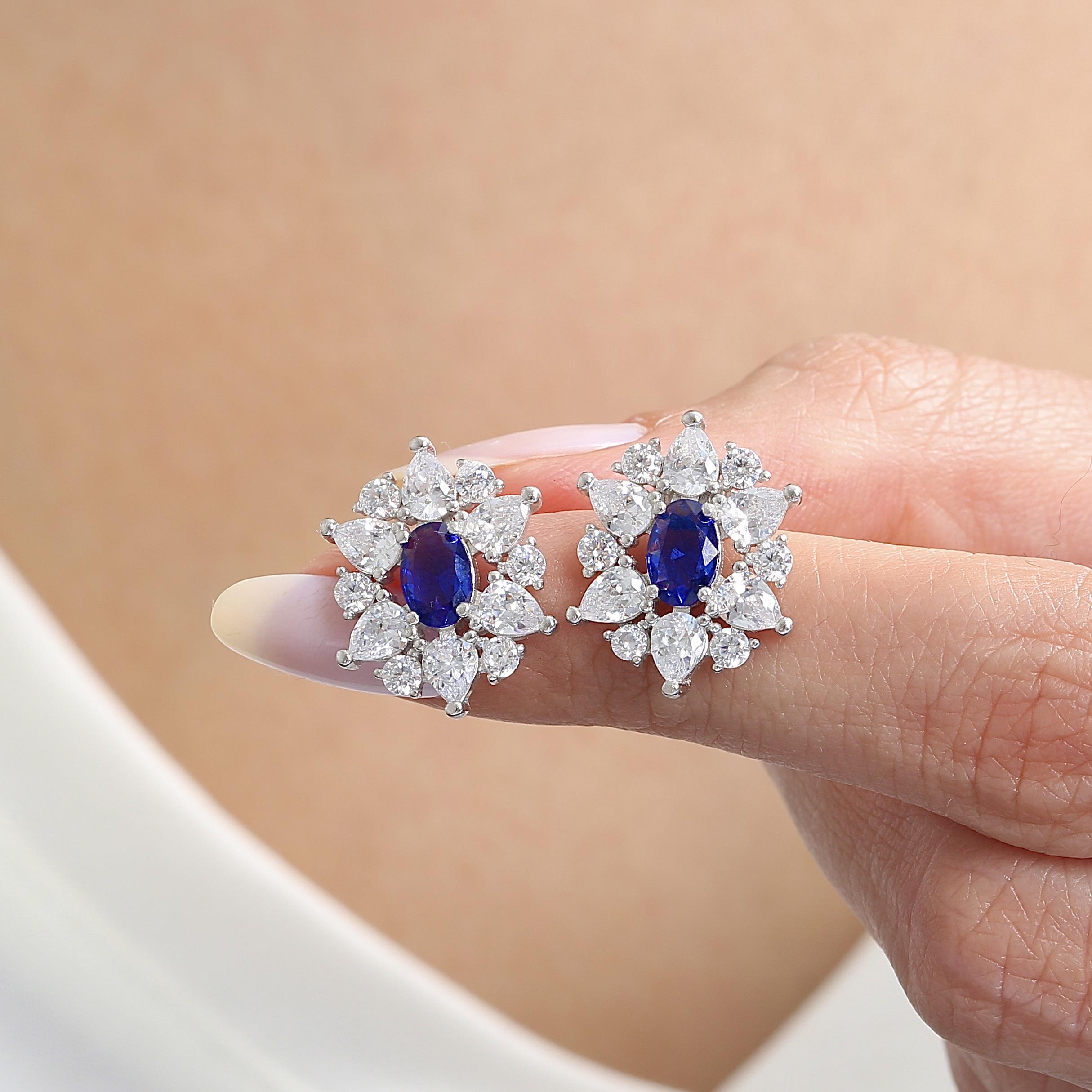Empress Glow Sapphire Color CZ 925K Sterling Silver Earrings