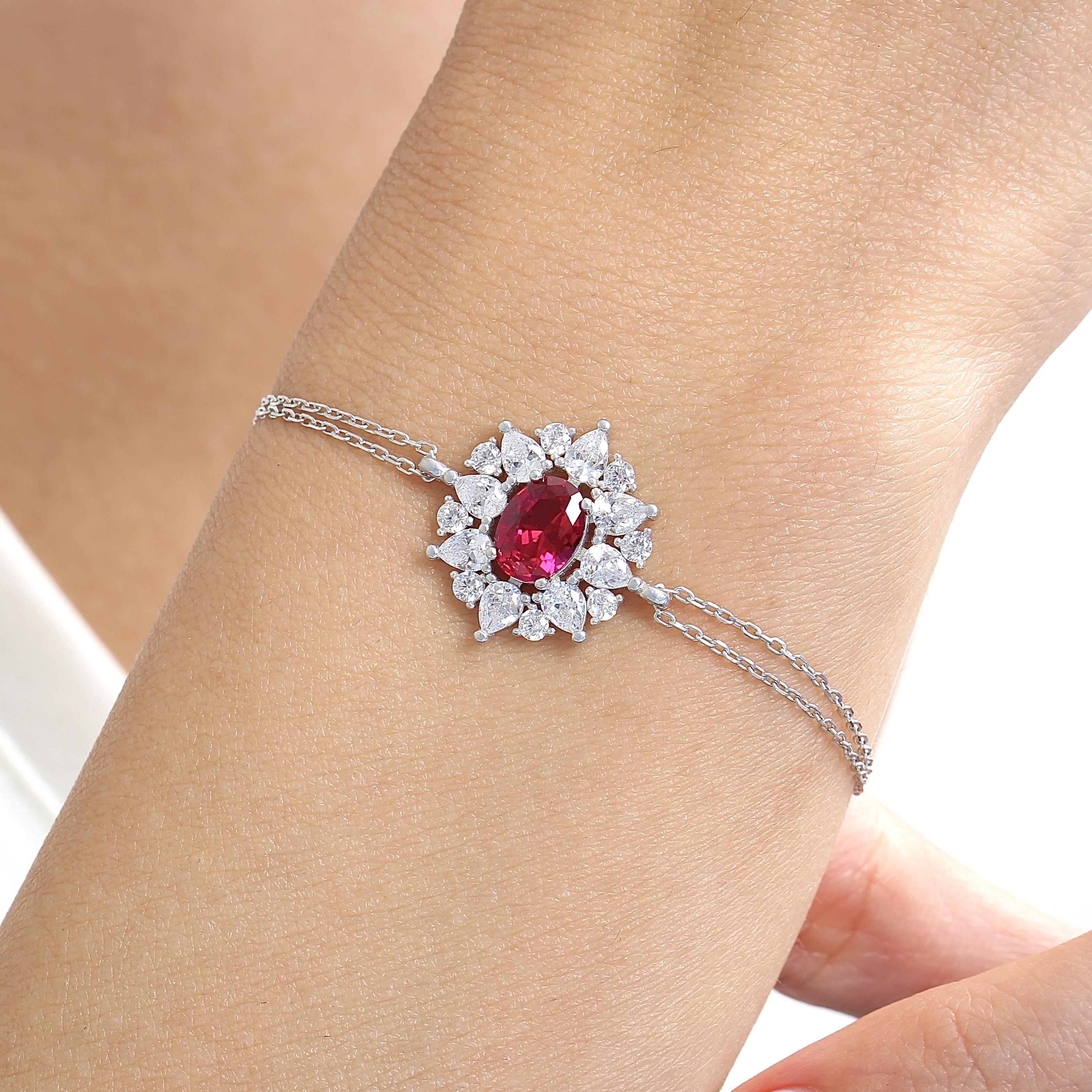 Empress Glow Ruby Color CZ 925K Sterling Silver Bracelet