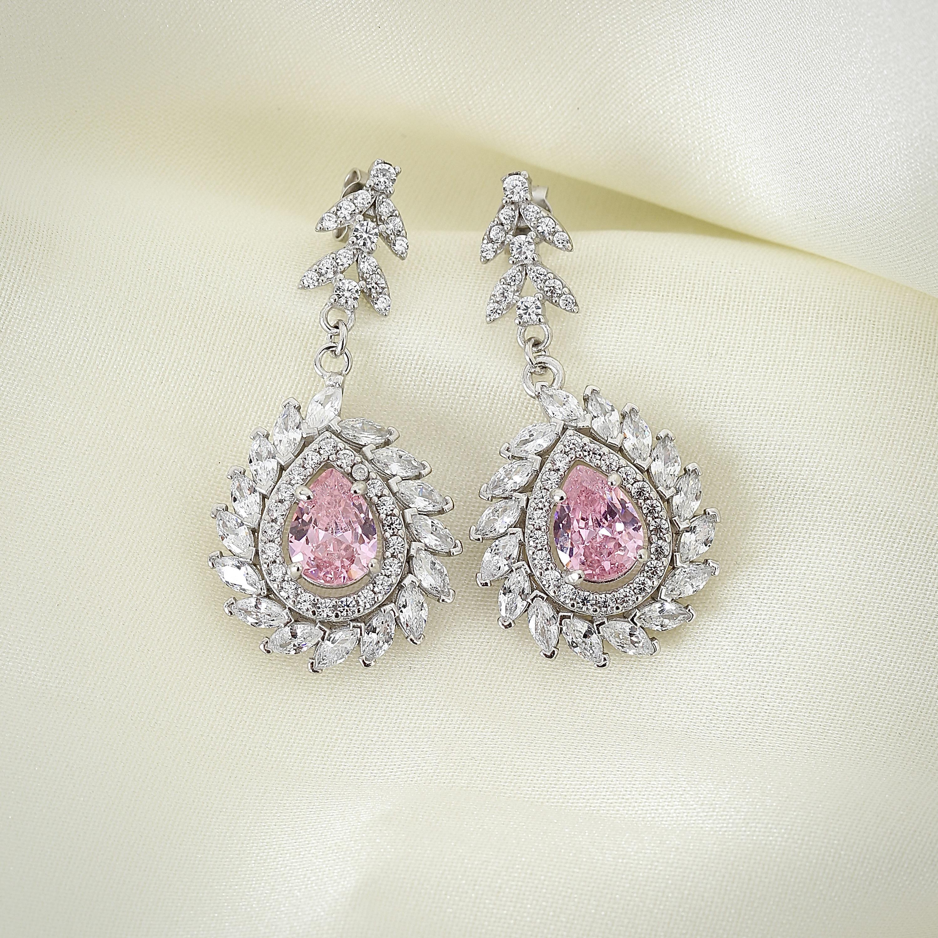 Sparkling Marquis Serenade Pink Gem CZ 925K Sterling Silver Earrings - Etossimo Jewelry