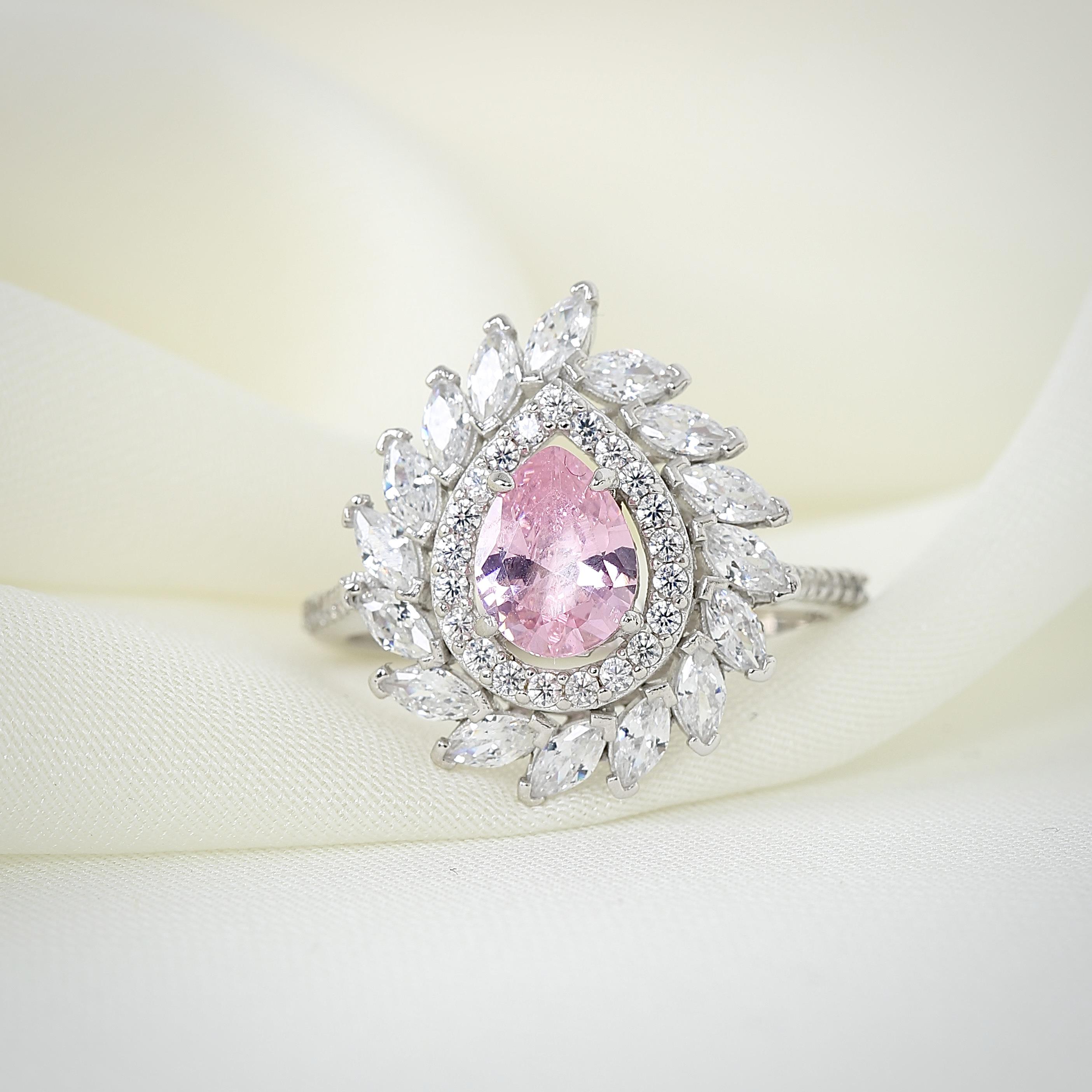 Sparkling Marquis Serenade Pink Gem CZ 925K Sterling Silver Ring - Etossimo Jewelry