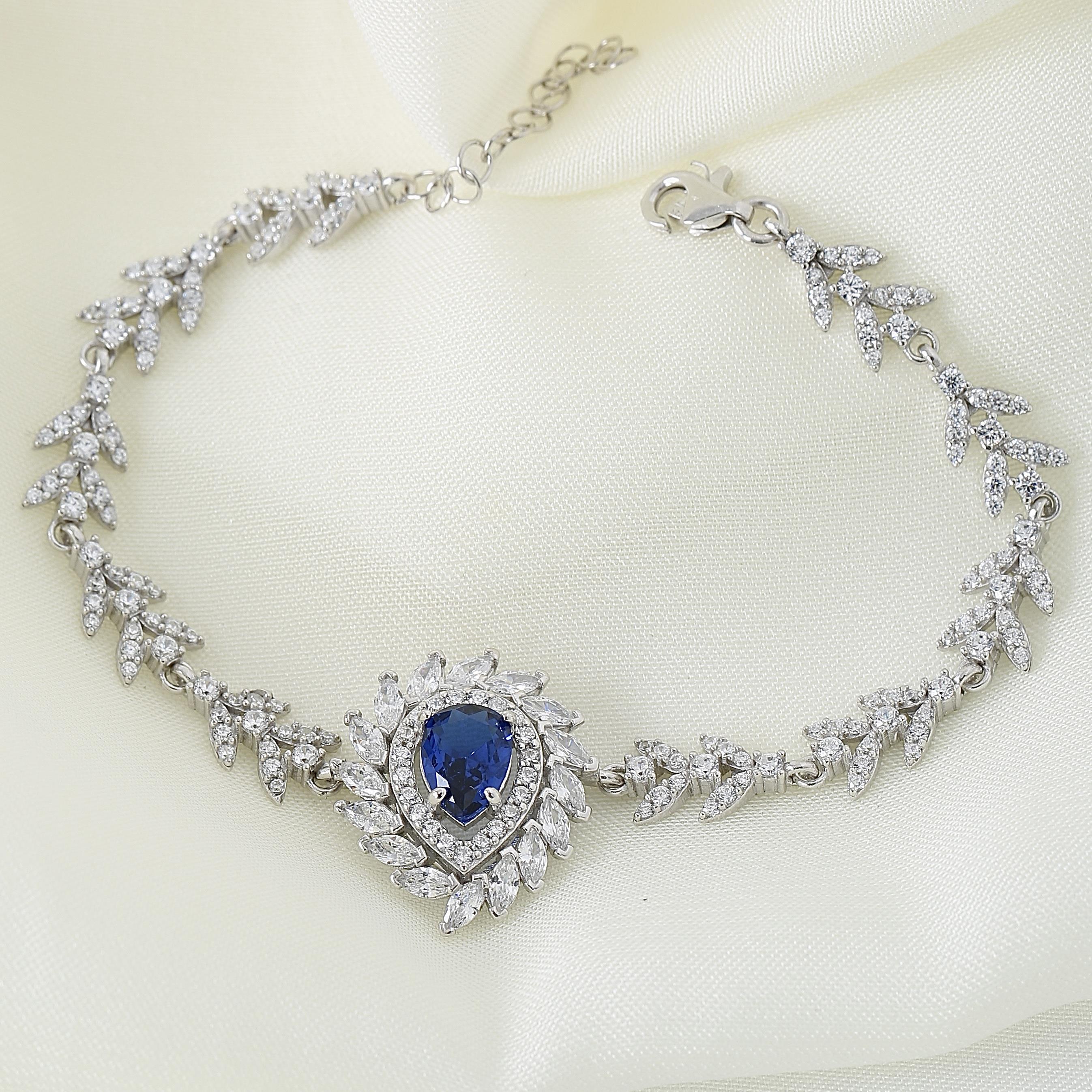 Sparkling Marquis Serenade Sapphire Color CZ 925K Sterling Silver Bracelet - Etossimo Jewelry