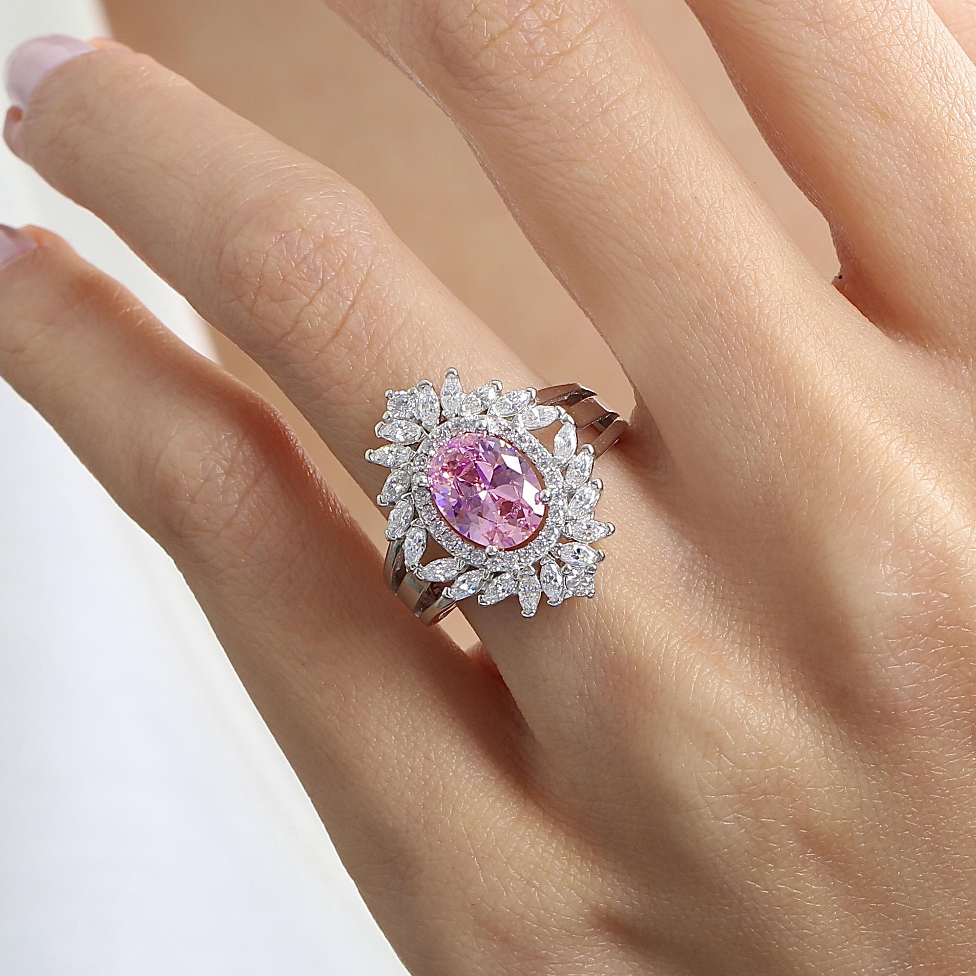 Royal Fleur Pink Stone CZ 925K Sterling Silver Ring