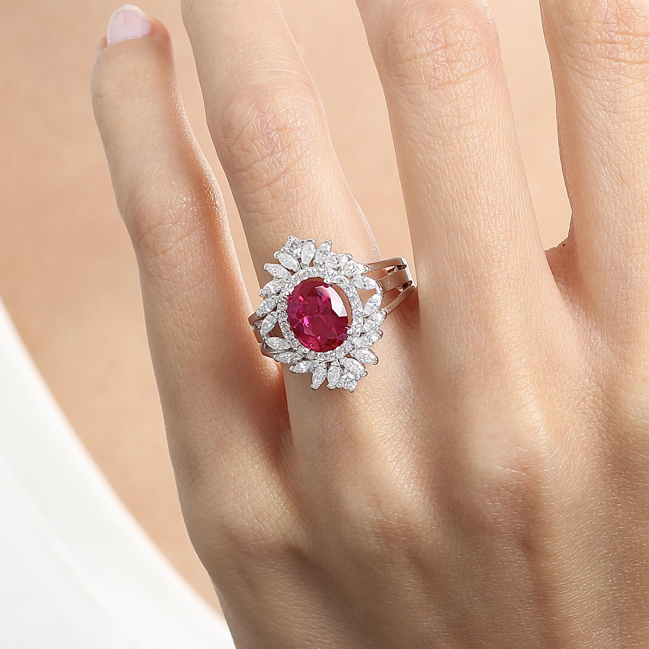 Royal Fleur Ruby Color CZ 925K Sterling Silver Ring