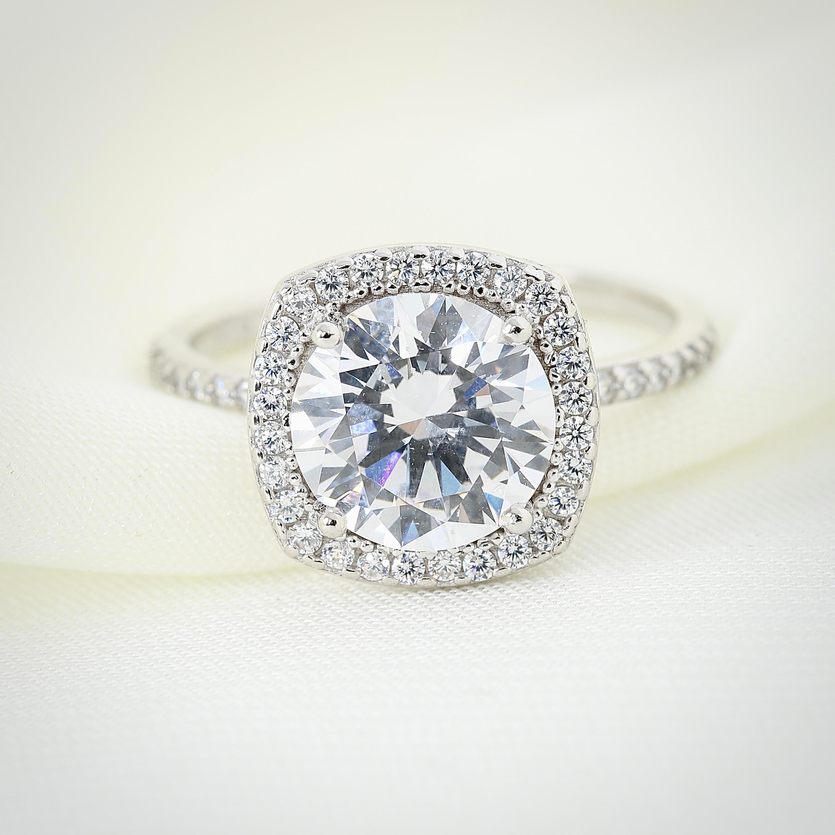 Sparkling Grace Square Cut CZ 925K Sterling Silver Ring - Etossimo Jewelry