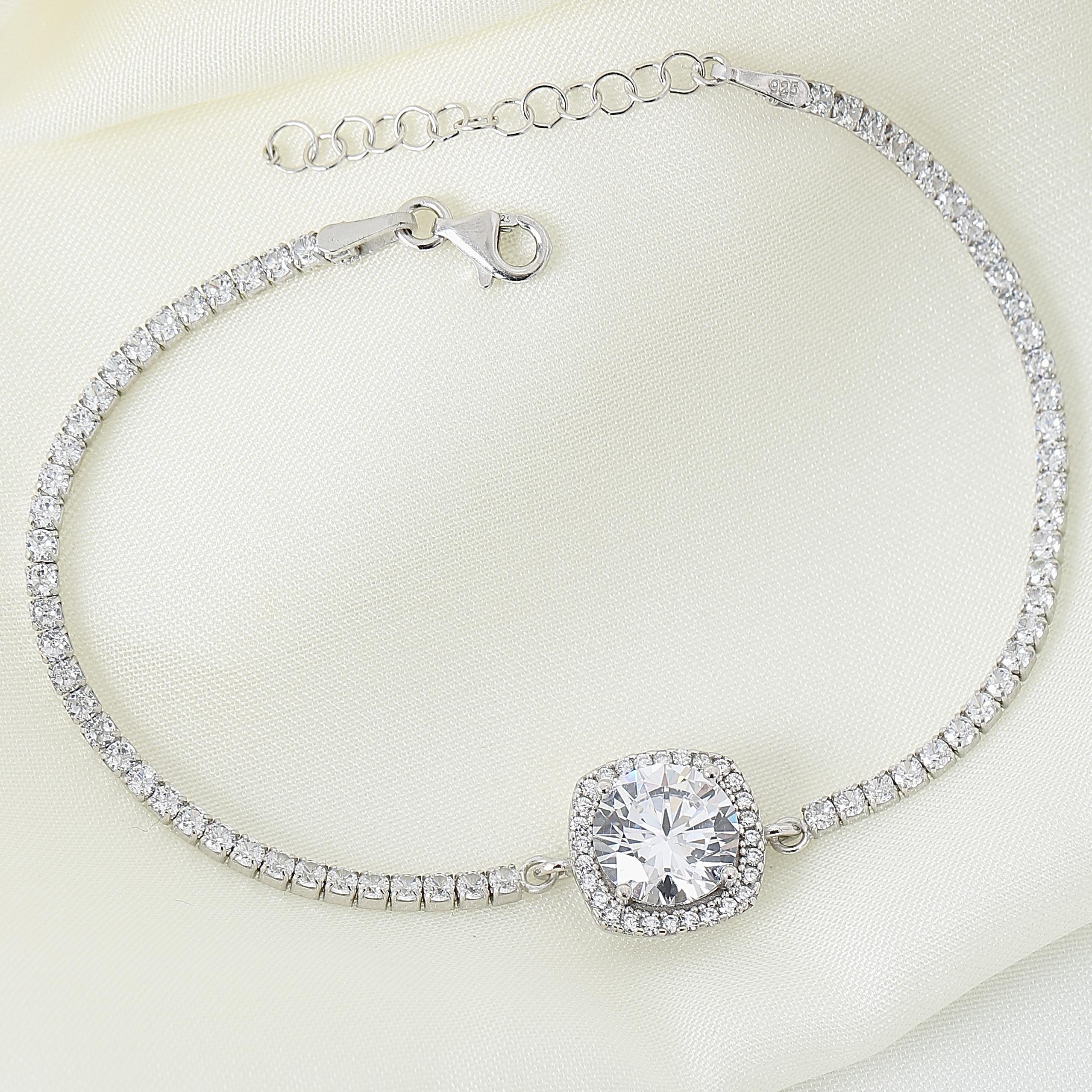 Sparkling Grace Square Cut CZ 925K Sterling Silver Bracelet - Etossimo Jewelry