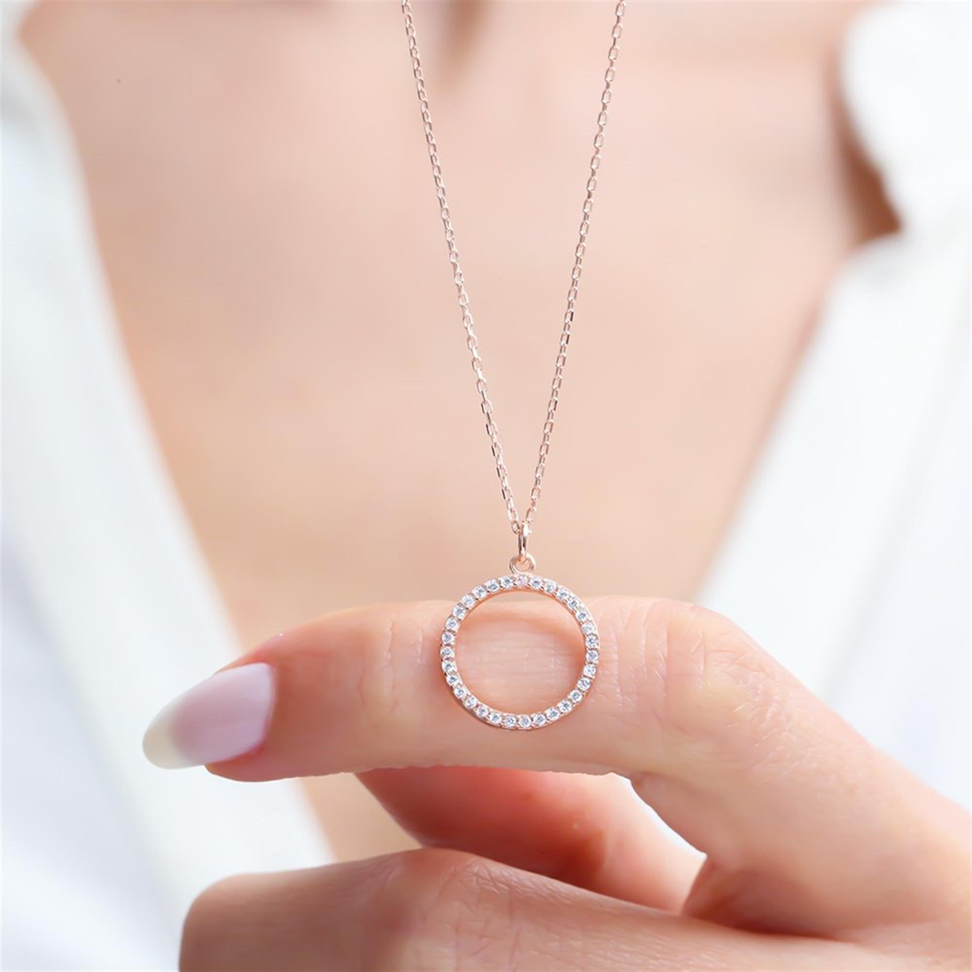 Radiant Circle CZ Rose Gold 925K Sterling Silver Necklace