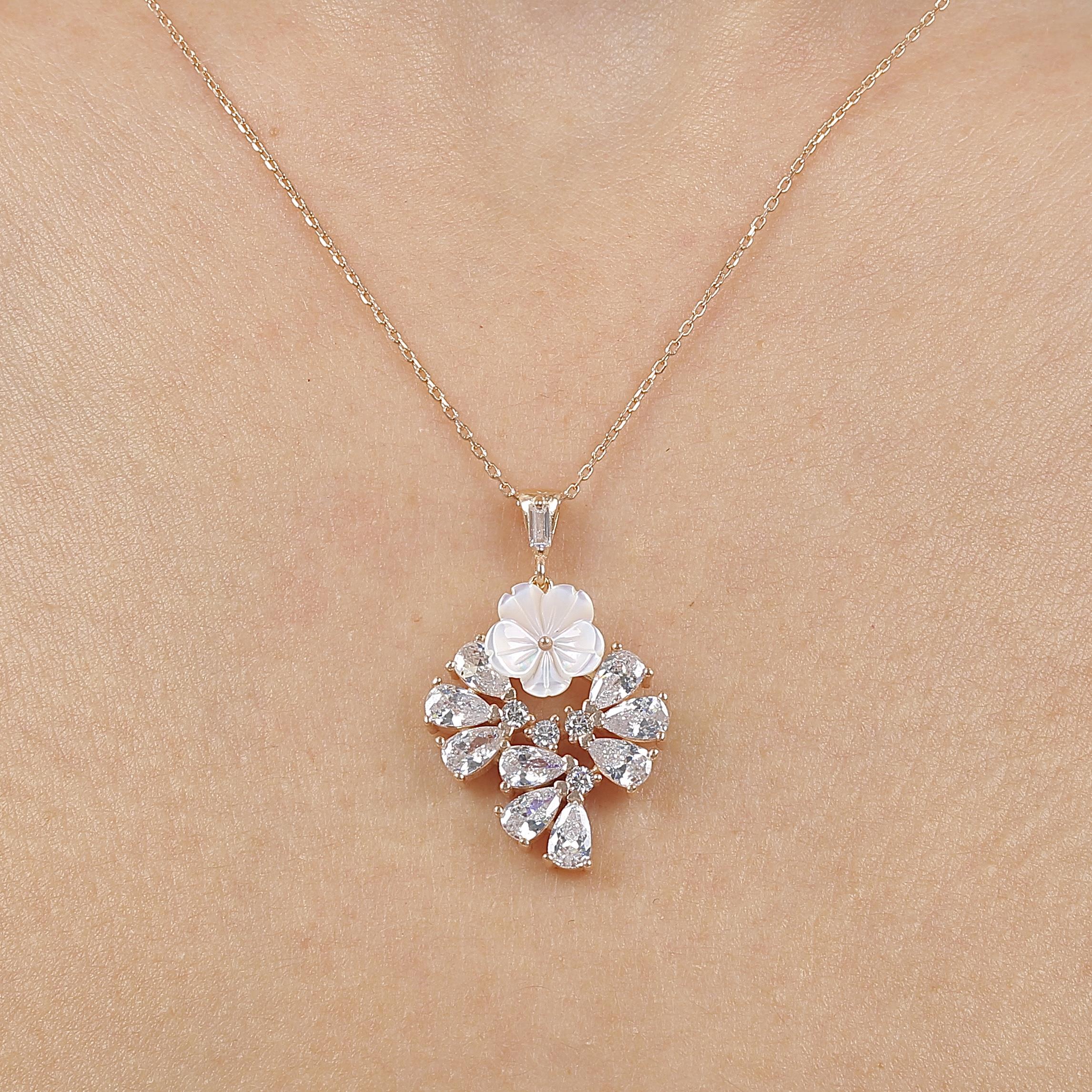 Magnolia Bloom Fantasy CZ Rose Gold 925K Sterling Silver Necklace