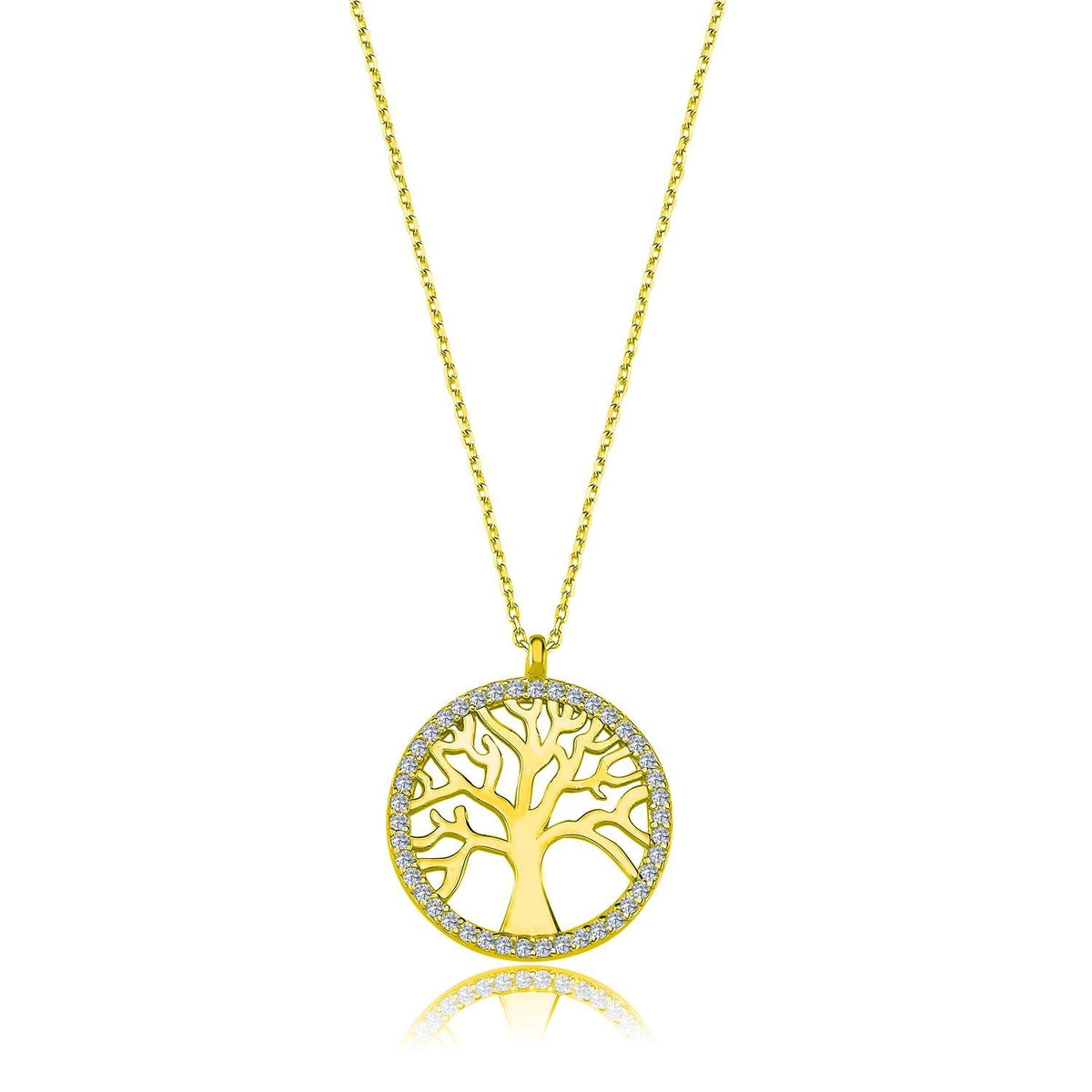 Radiant Life Tree CZ 14K Gold Necklace