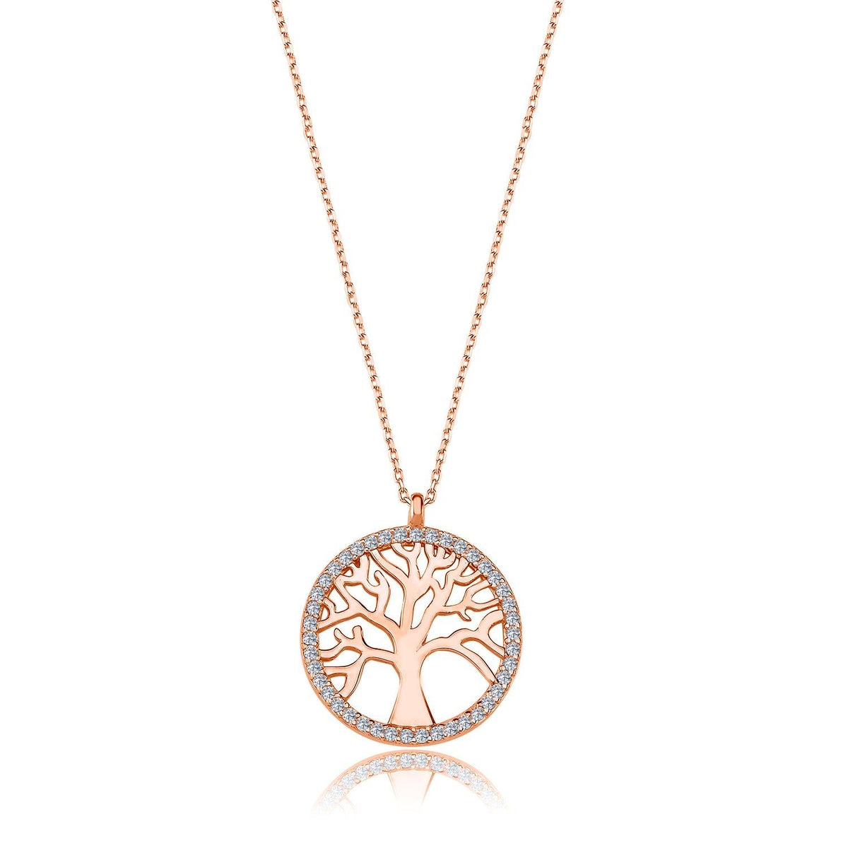 Radiant Life Tree CZ Rose Gold 925K Sterling Silver Necklace
