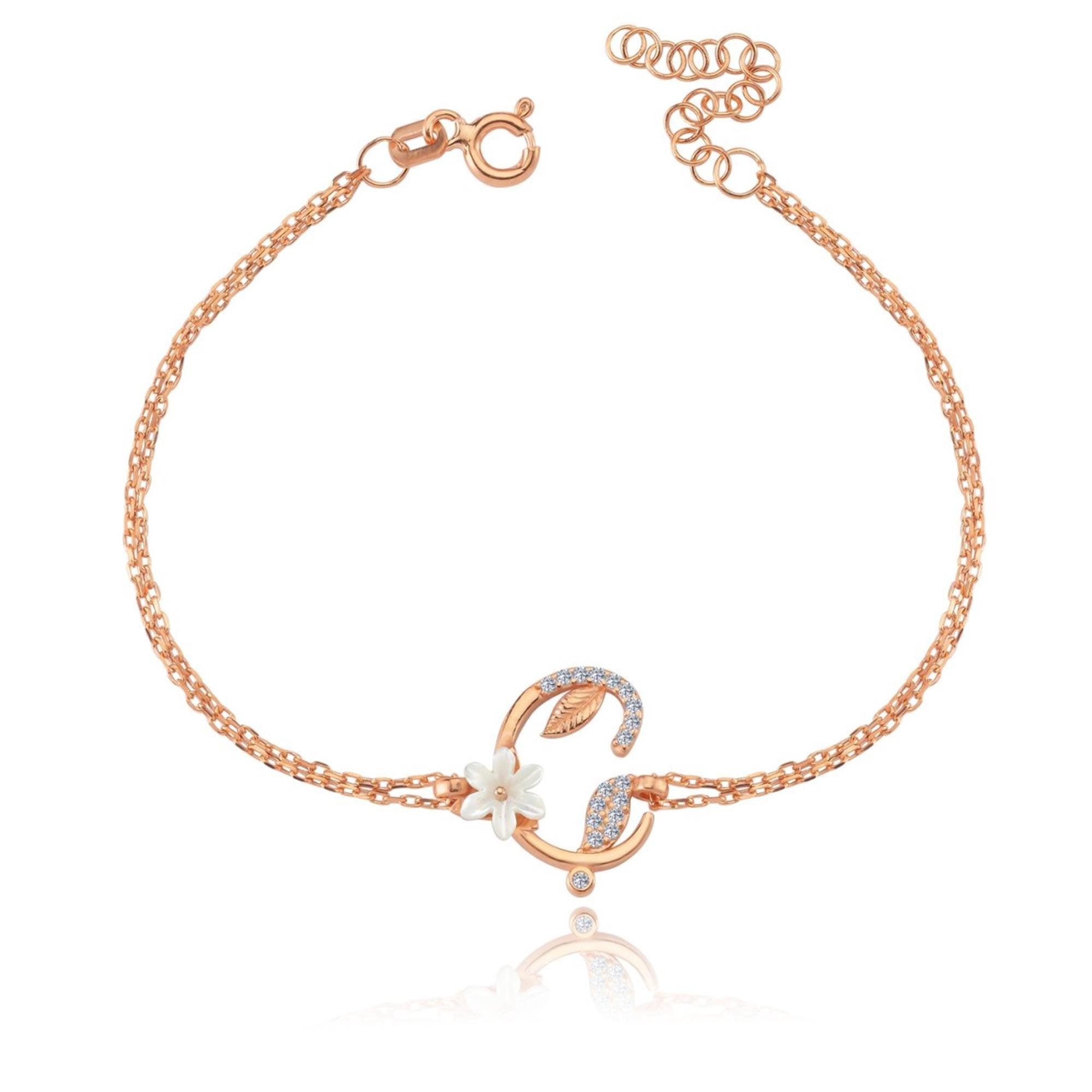 Magnolia Sparkle Ç Initial CZ Rose Gold 925K Sterling Silver Bracelet