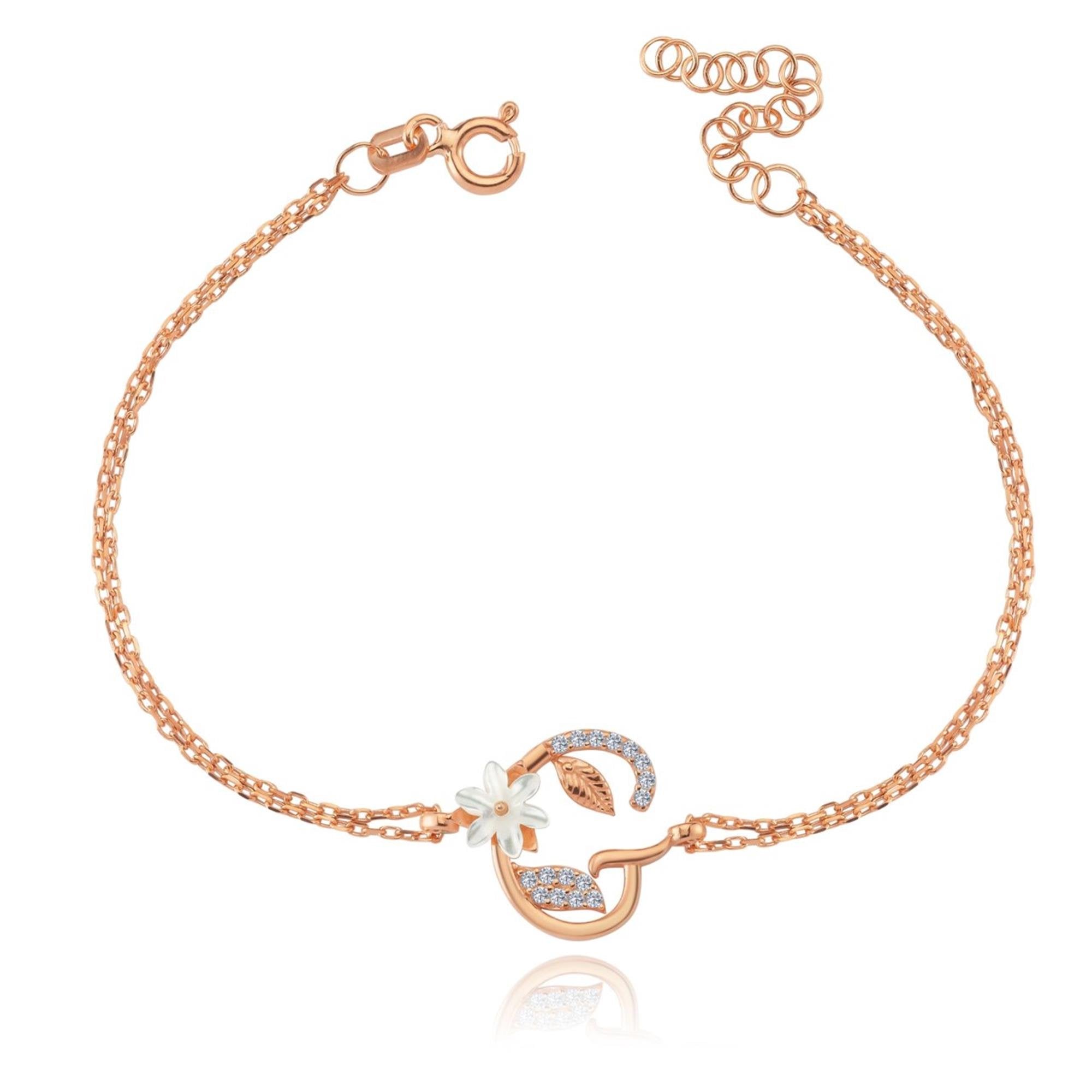 Magnolia Sparkle G Initial CZ Rose Gold 925K Sterling Silver Bracelet