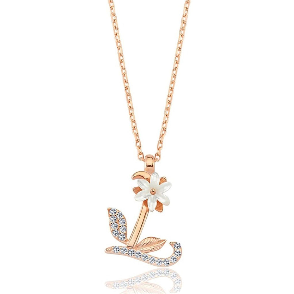 Magnolia Sparkle L Initial CZ Rose Gold 925K Sterling Silver Necklace
