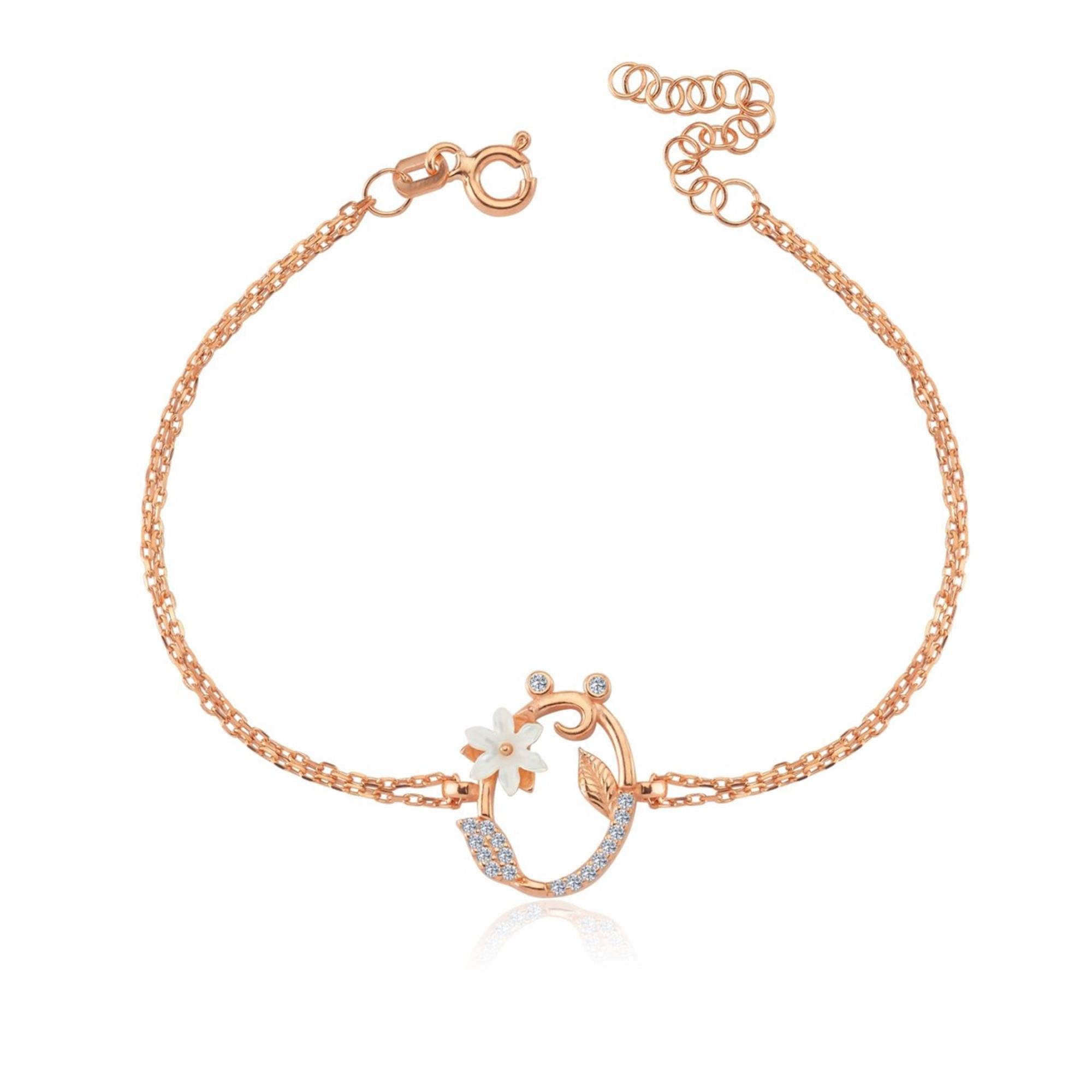Magnolia Sparkle Ö Initial CZ Rose Gold 925K Sterling Silver Bracelet