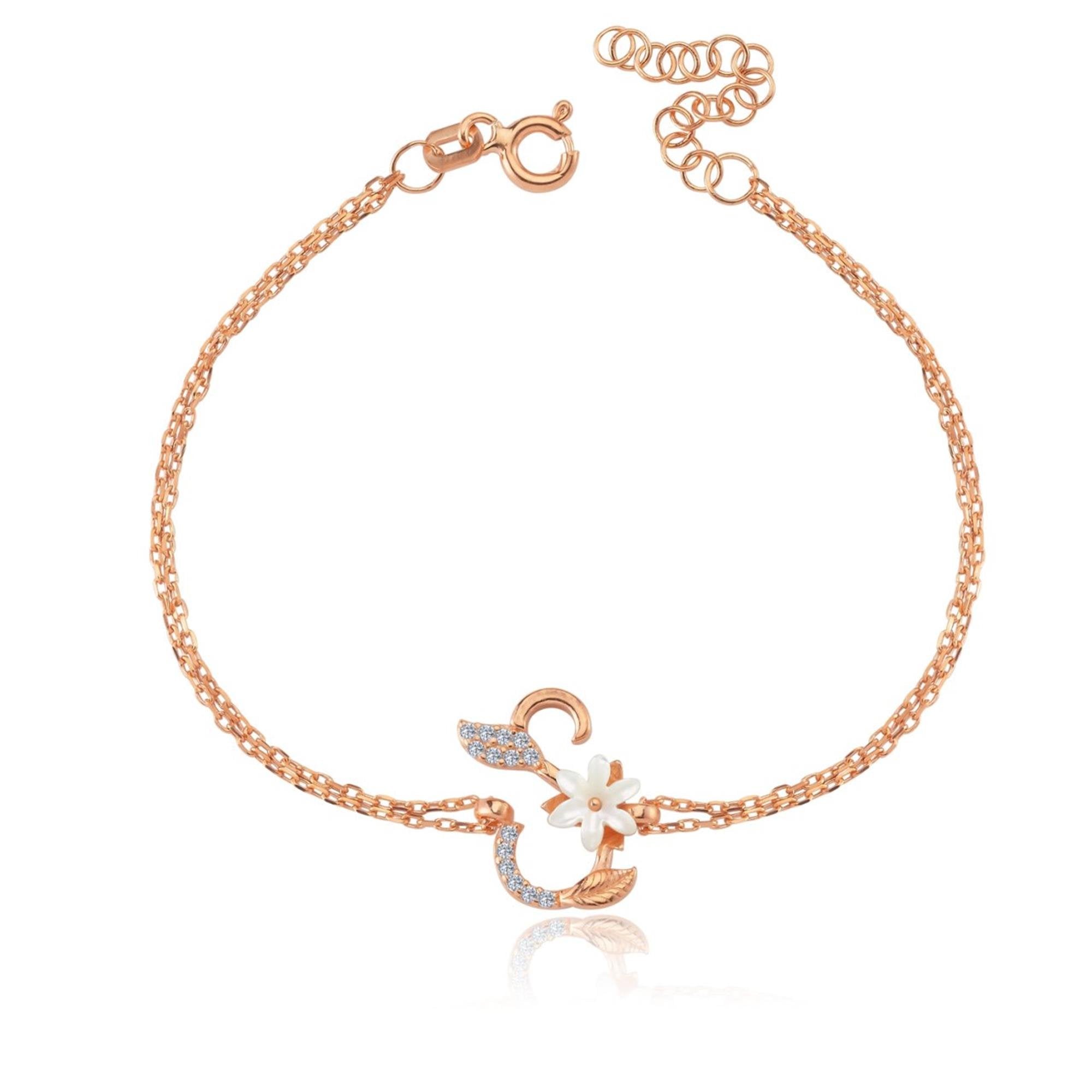 Magnolia Sparkle S Initial CZ Rose Gold 925K Sterling Silver Bracelet