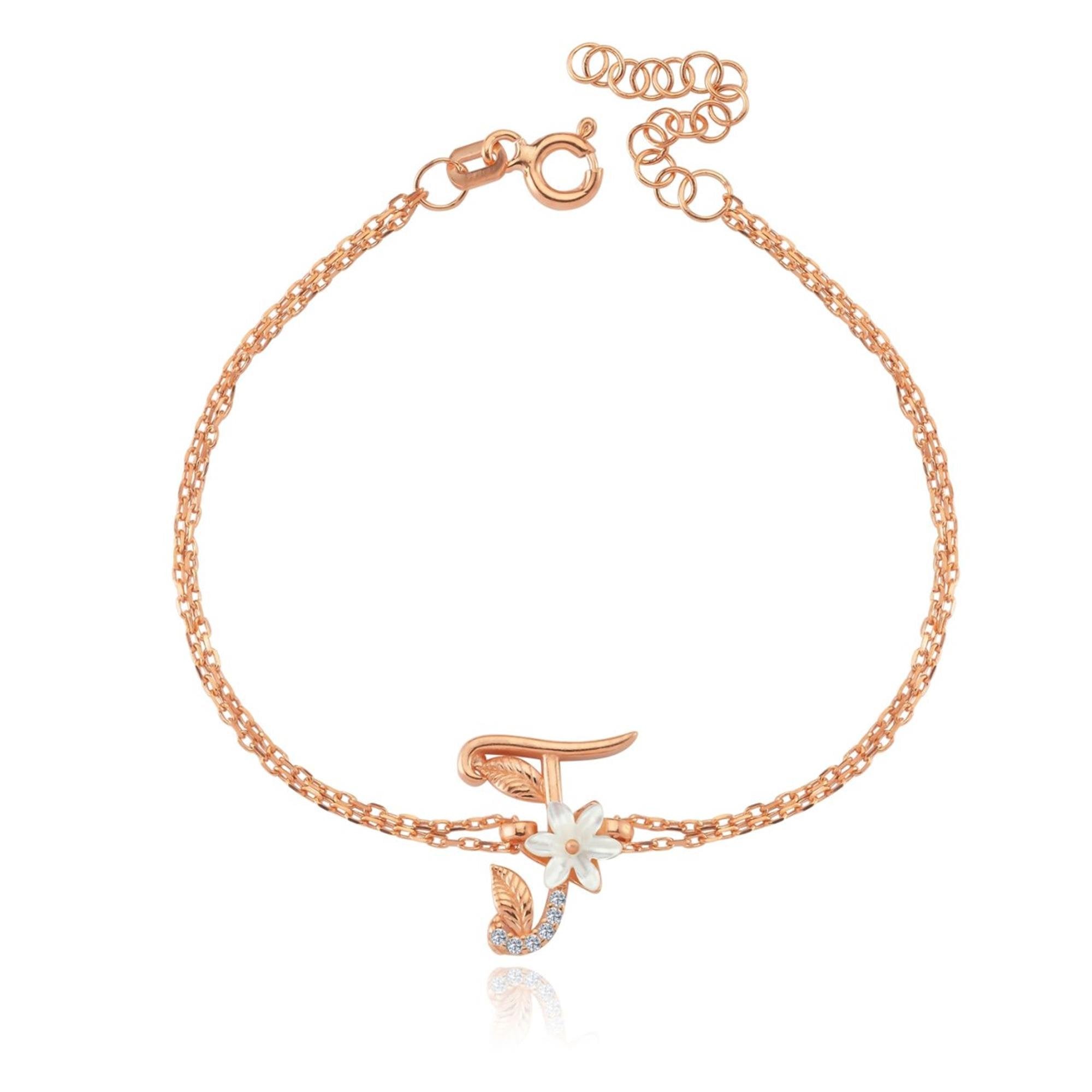 Magnolia Sparkle T Initial CZ Rose Gold 925K Sterling Silver Bracelet