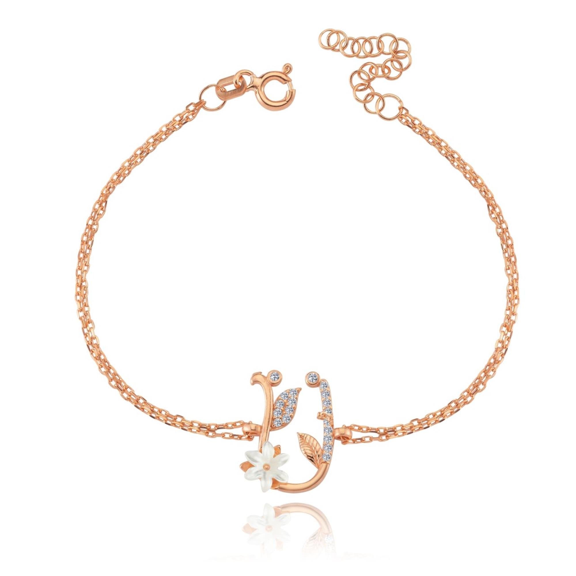 Magnolia Sparkle Ü Initial CZ Rose Gold 925K Sterling Silver Bracelet