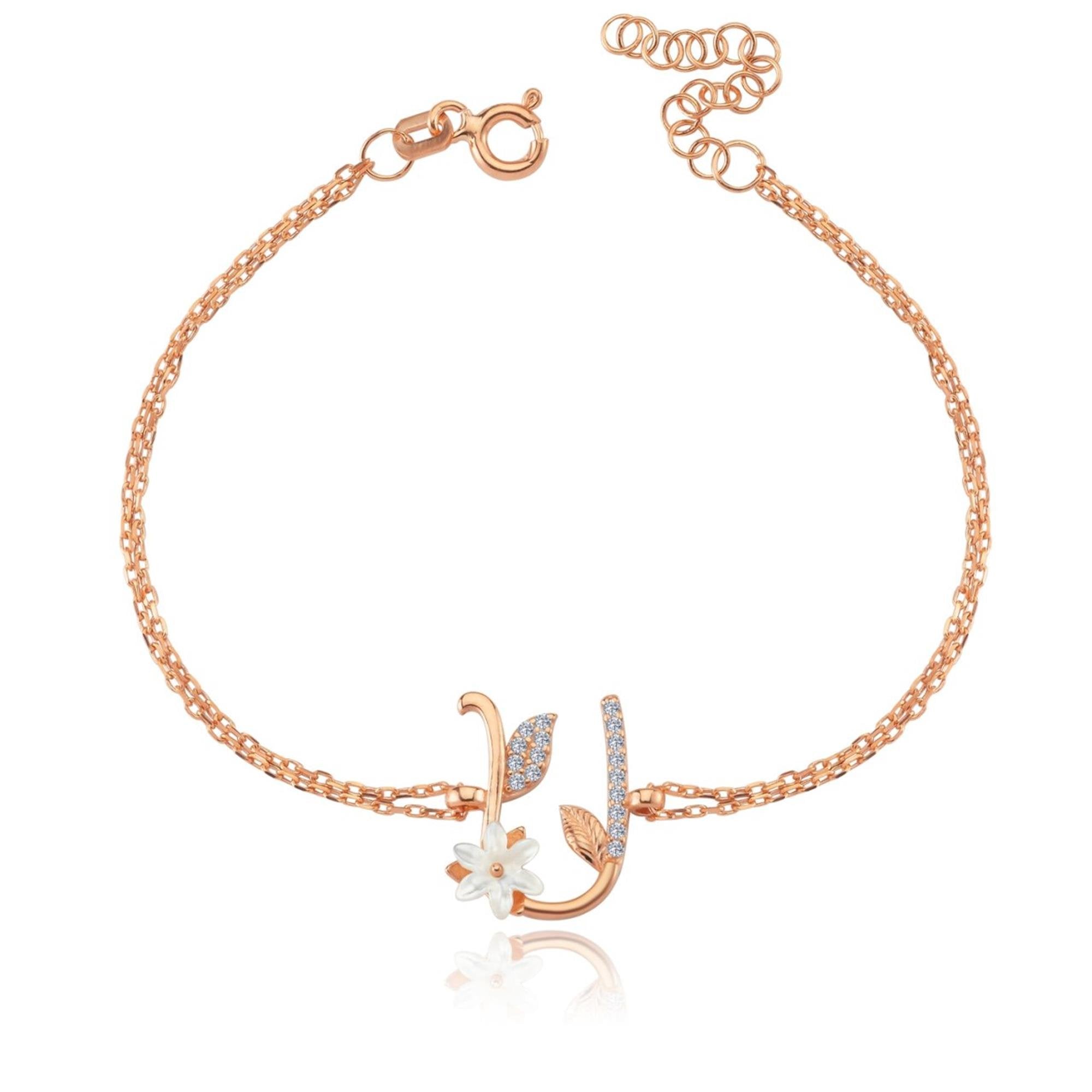Magnolia Sparkle U Initial CZ Rose Gold 925K Sterling Silver Bracelet