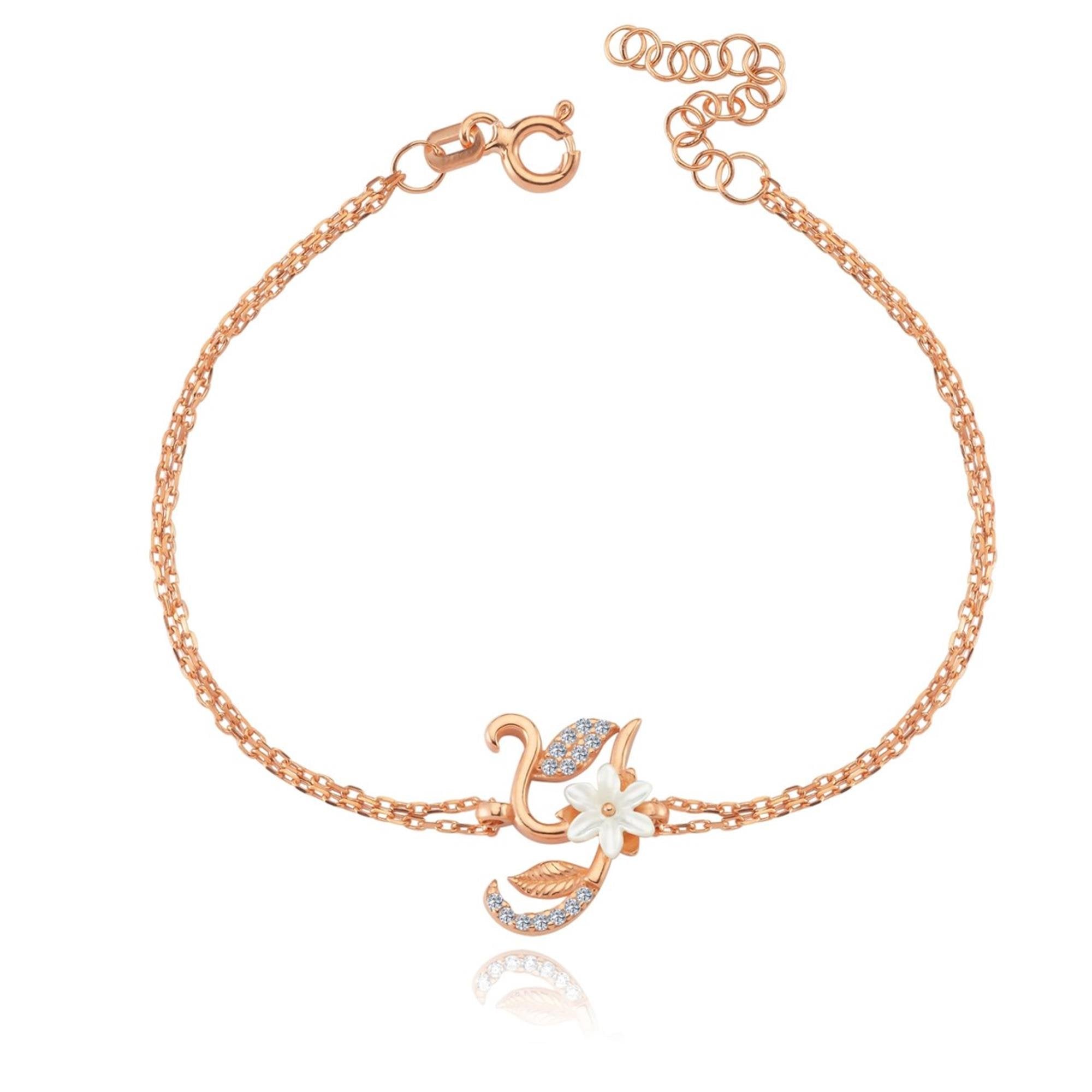 Magnolia Sparkle Y Initial CZ Rose Gold 925K Sterling Silver Bracelet