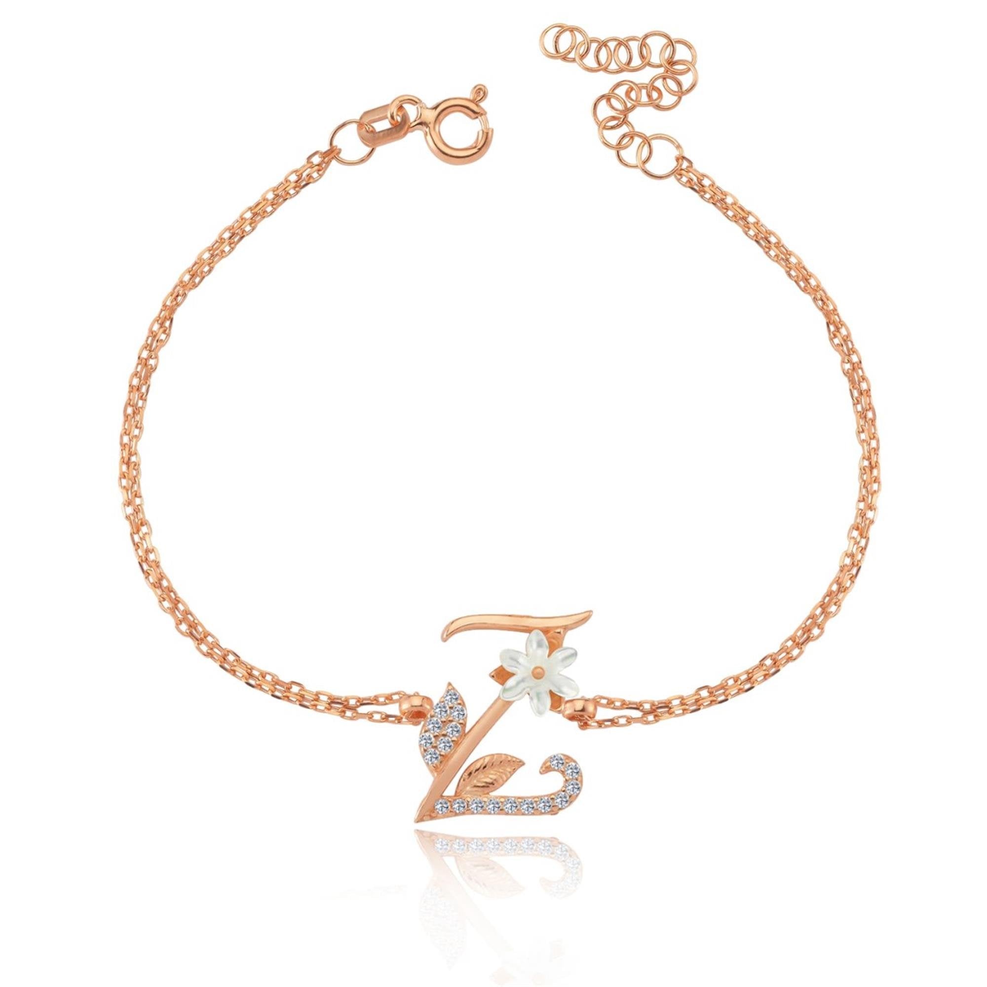 Magnolia Sparkle Z Initial CZ Rose Gold 925K Sterling Silver Bracelet