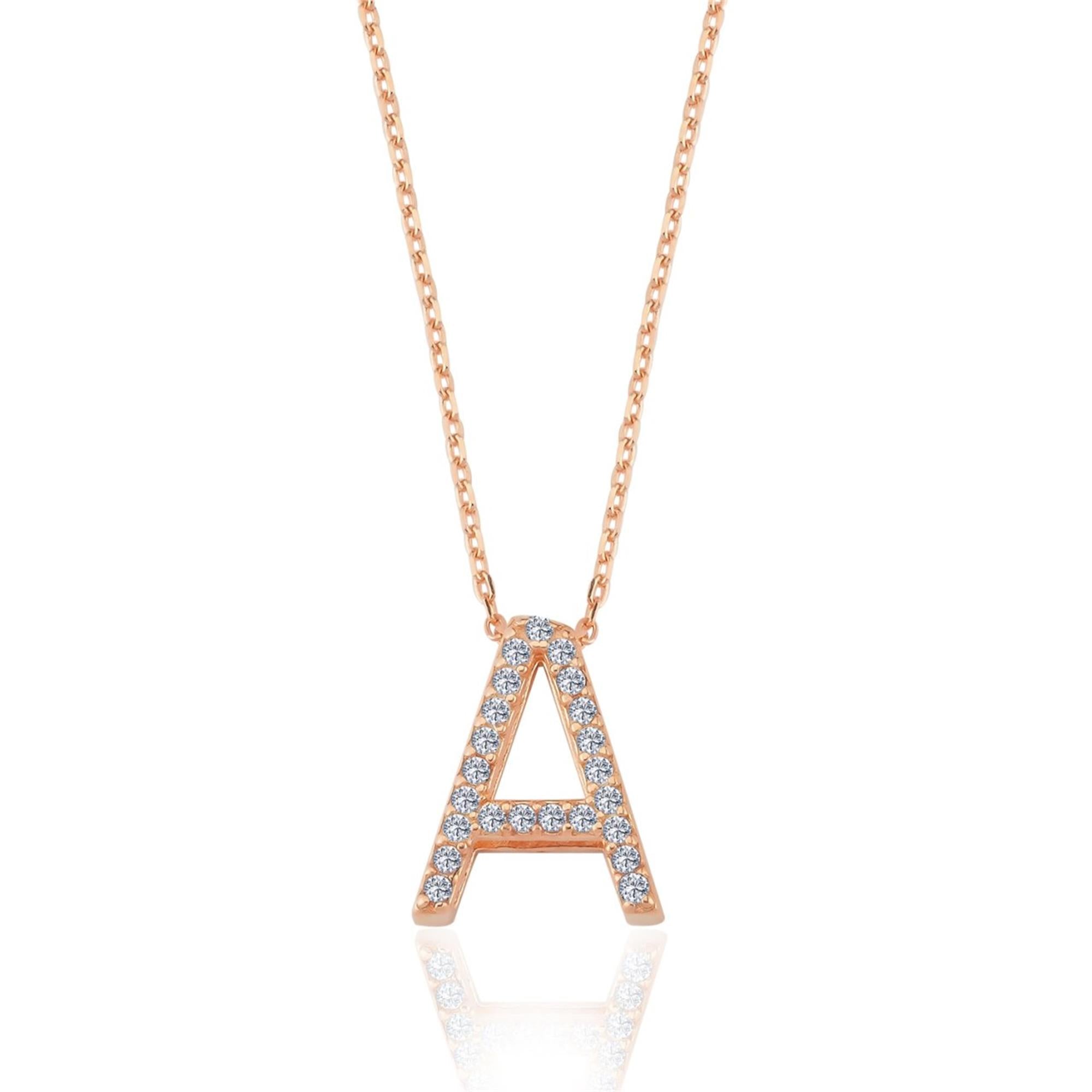 Romantic A Initial Glow CZ Rose Gold 925K Sterling Silver Necklace