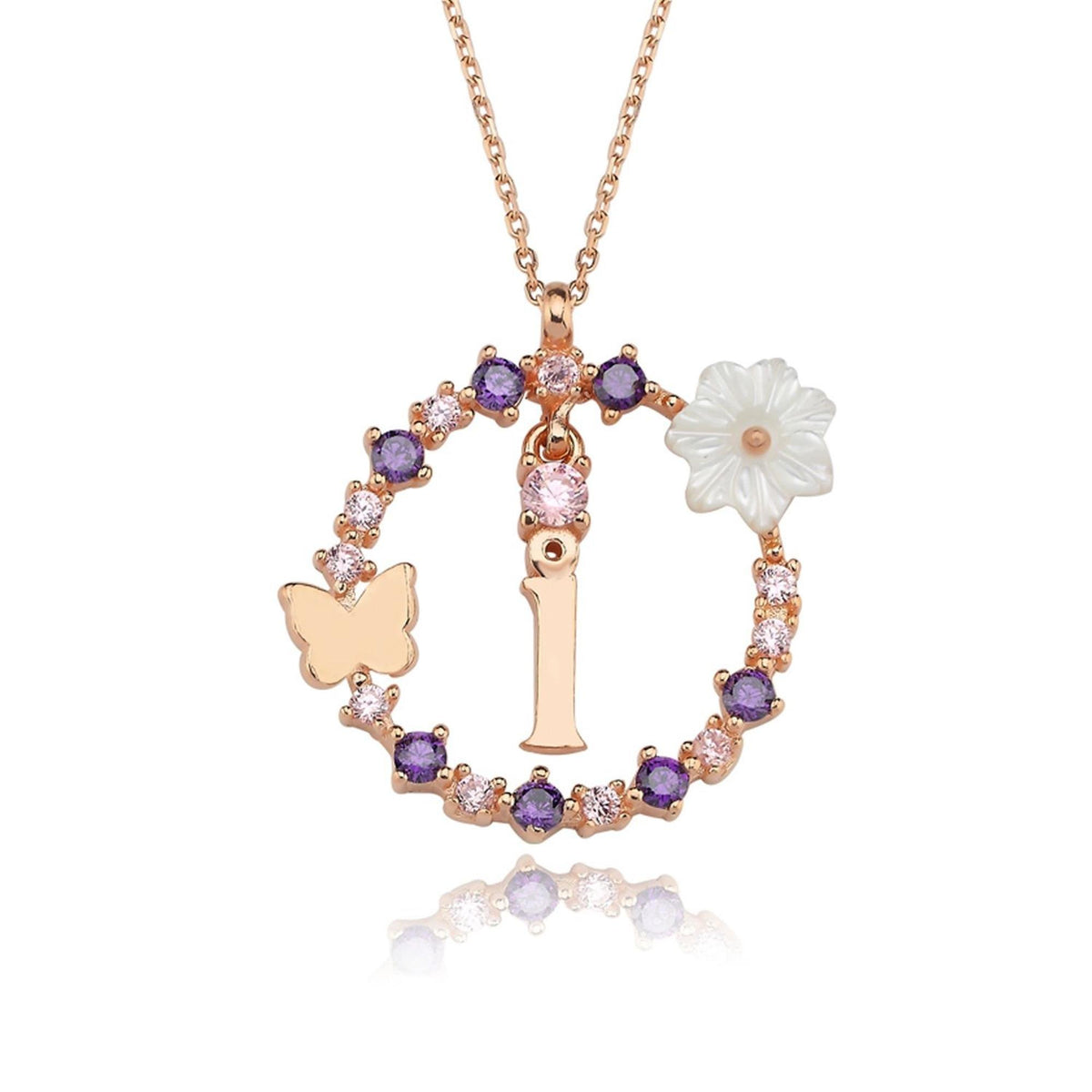 Floral Dream İ Initial CZ Rose Gold 925K Sterling Silver Necklace