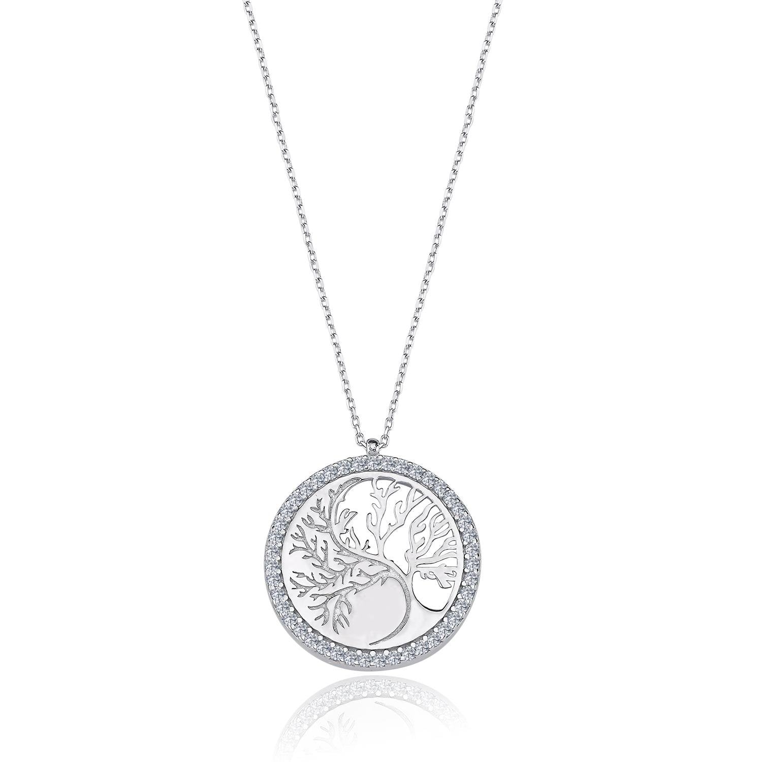 Whispering Life Tree CZ 925K Sterling Silver Necklace