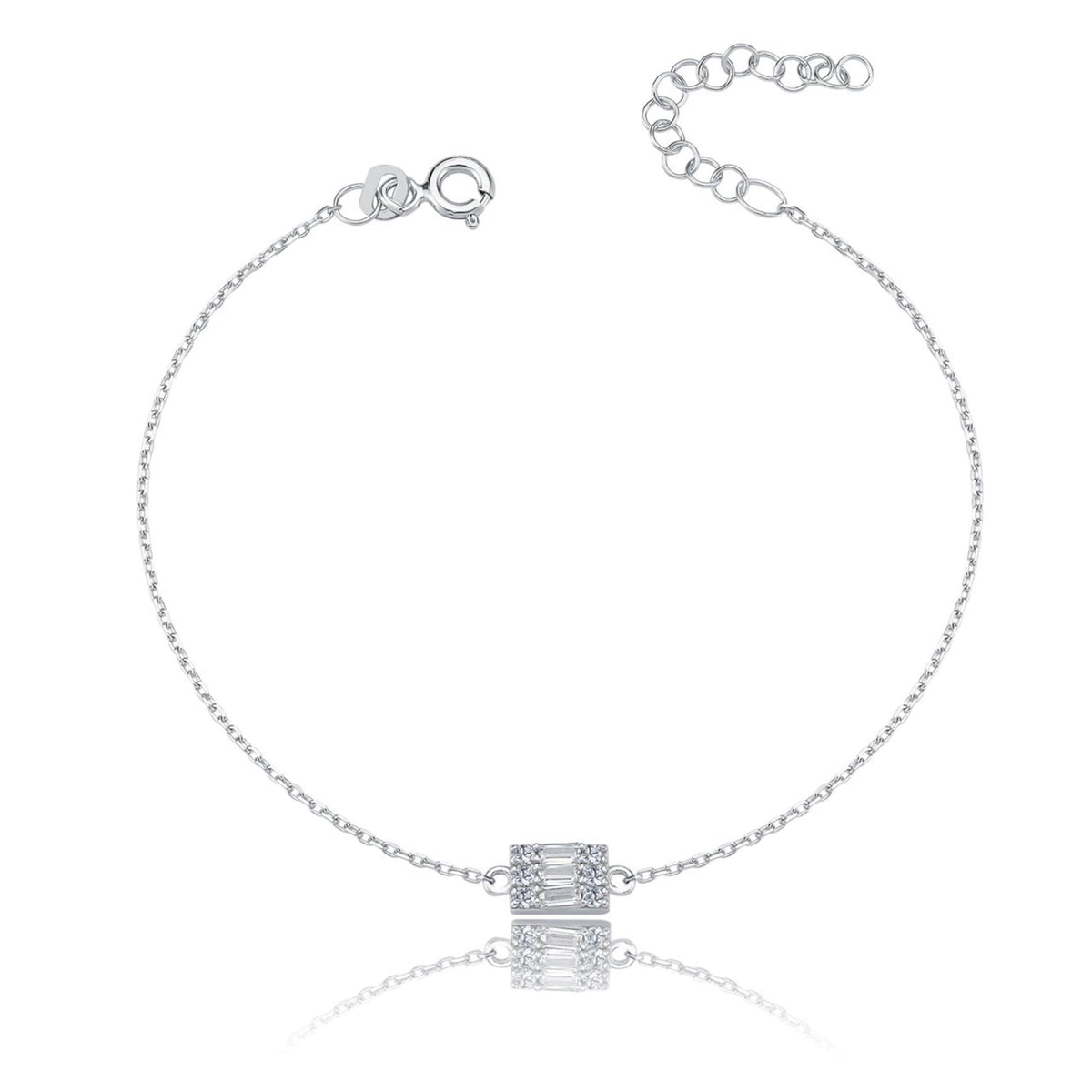 Minimal Baguette Spark CZ 925K Sterling Silver Bracelet