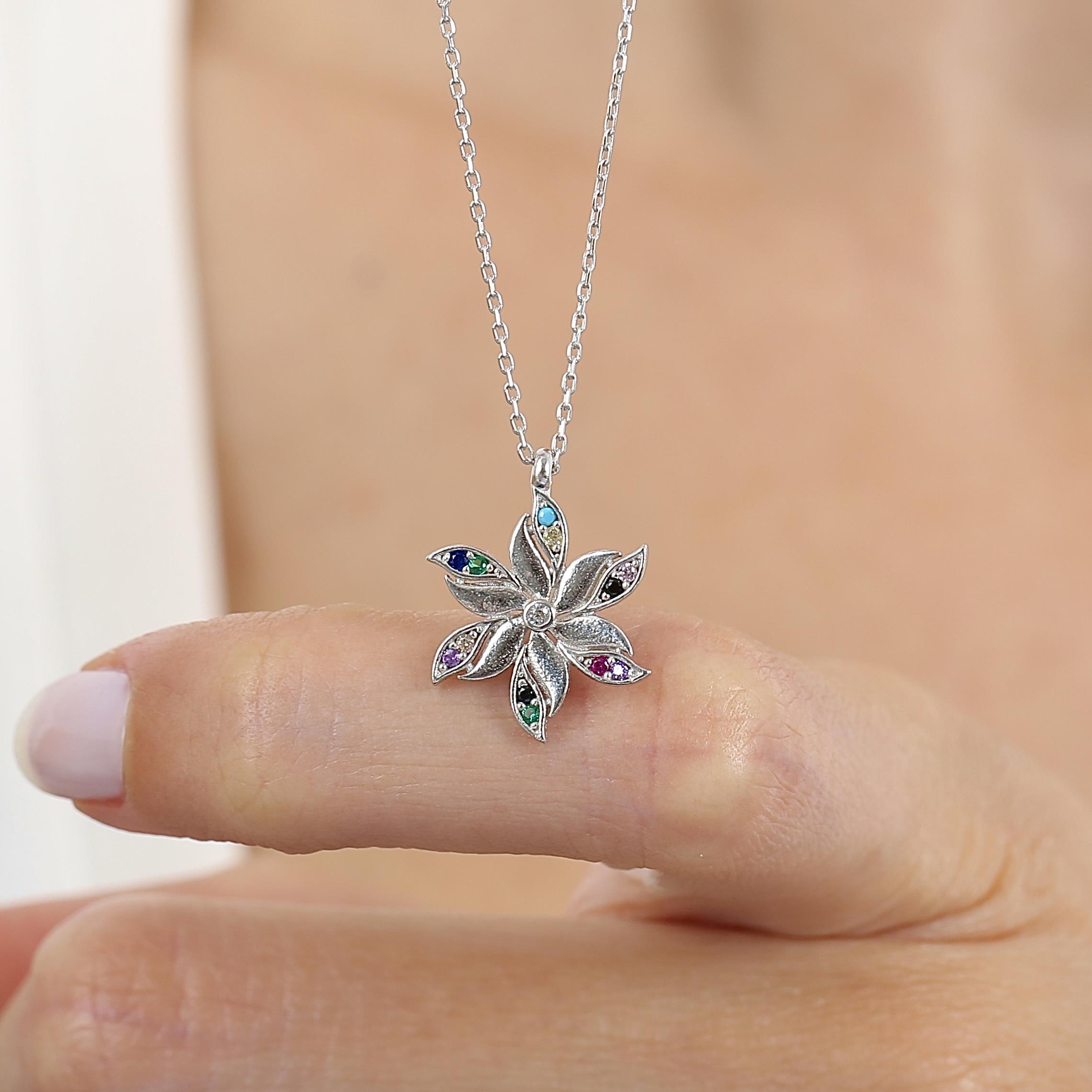 Stellar Bloom Multicolor CZ 925K Sterling Silver Necklace