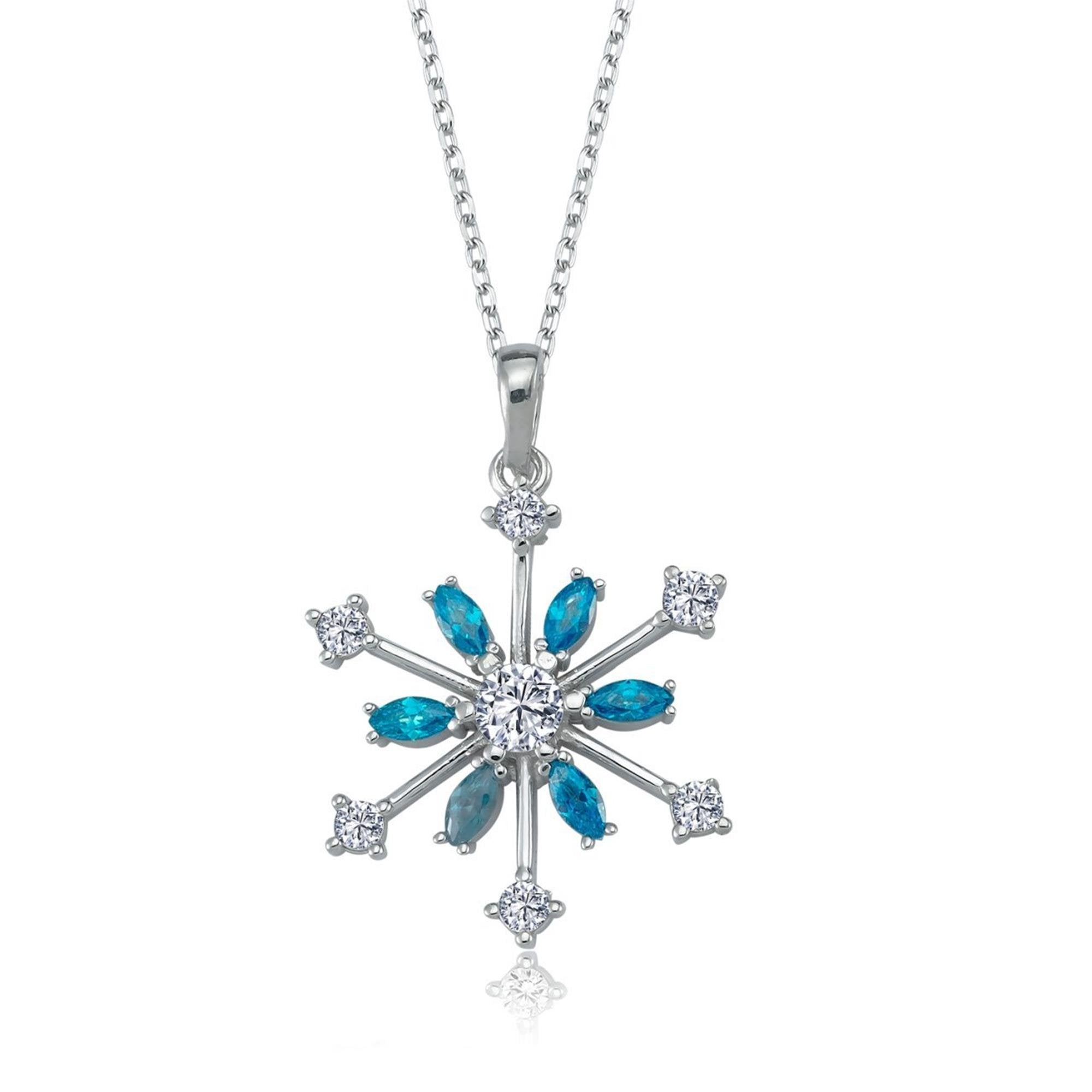 Icy Blue Snowflake CZ 925K Sterling Silver Necklace