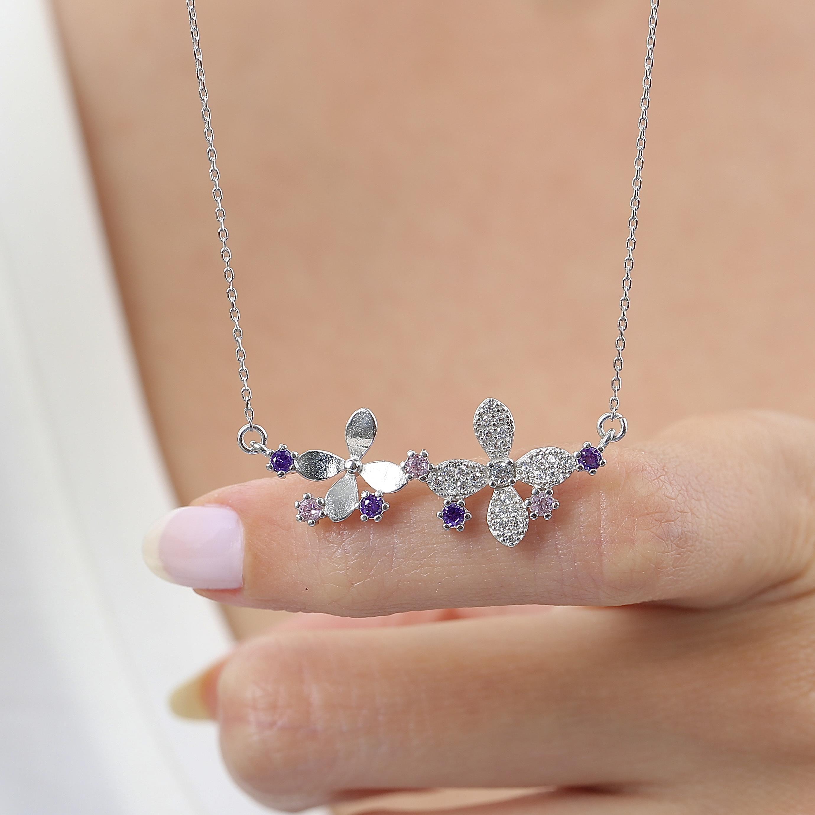 Joyful Petal Dance CZ 925K Sterling Silver Necklace