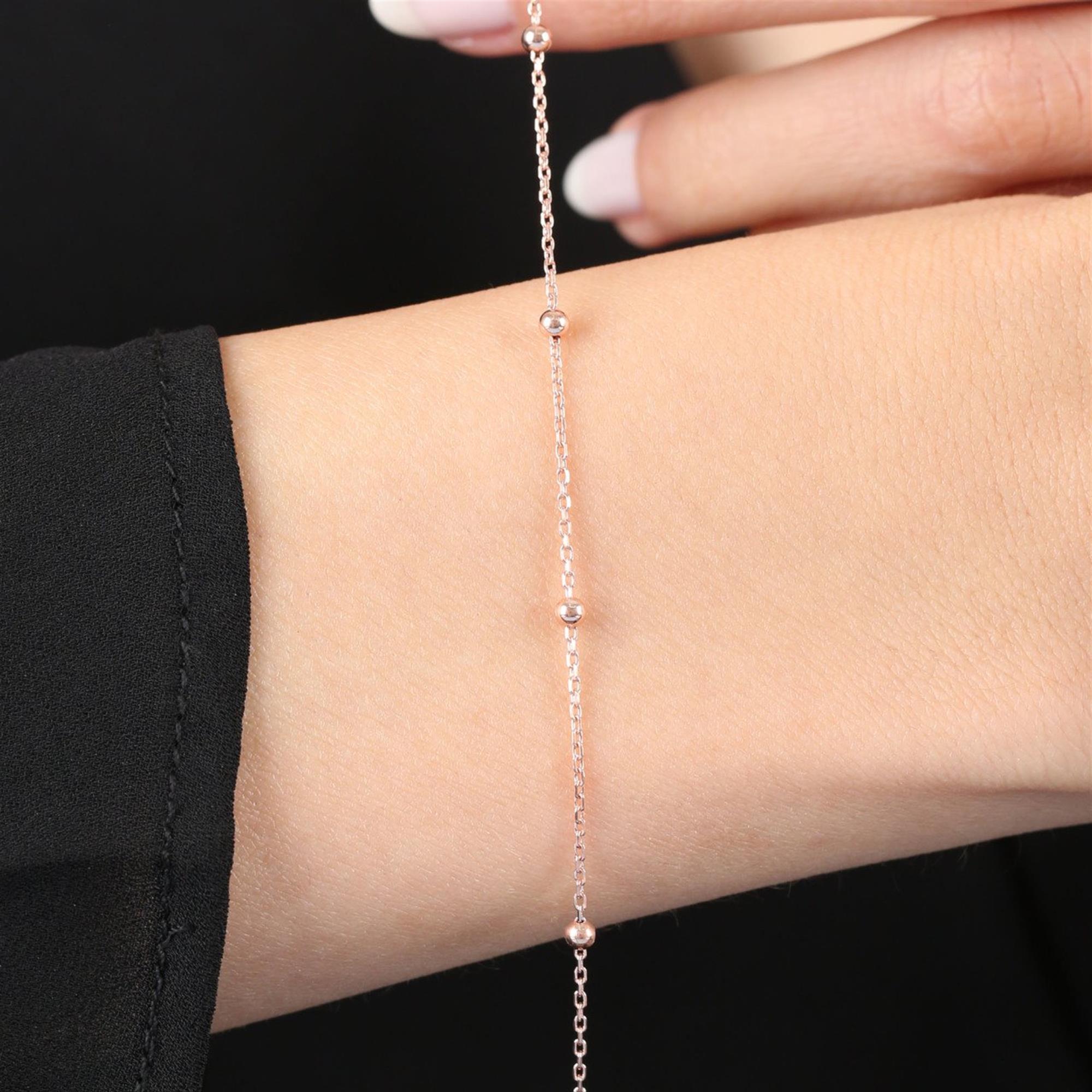 Delicate Glow Beads CZ Rose Gold 925K Sterling Silver Bracelet