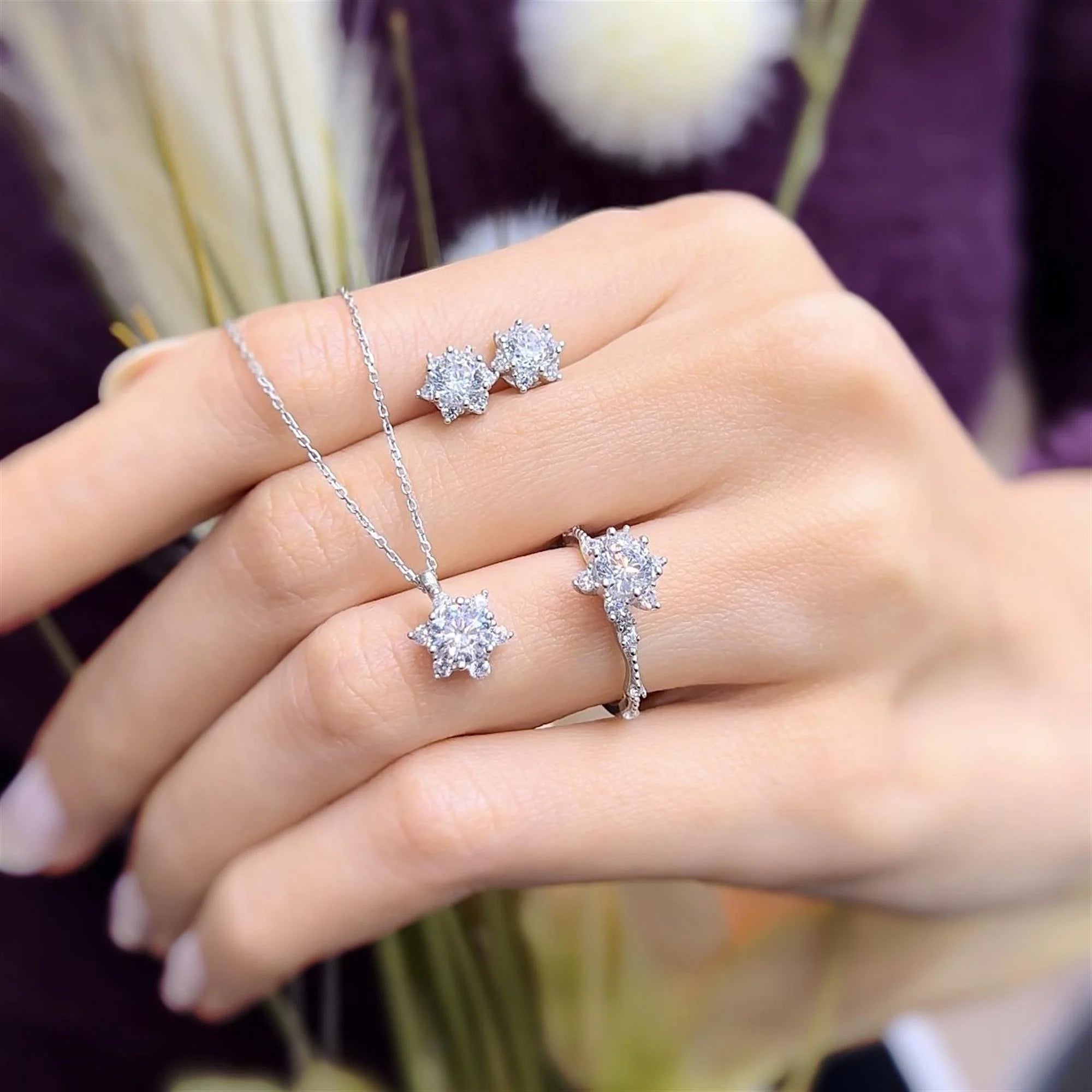 Radiant Hexa Star CZ 925K Sterling Silver Set