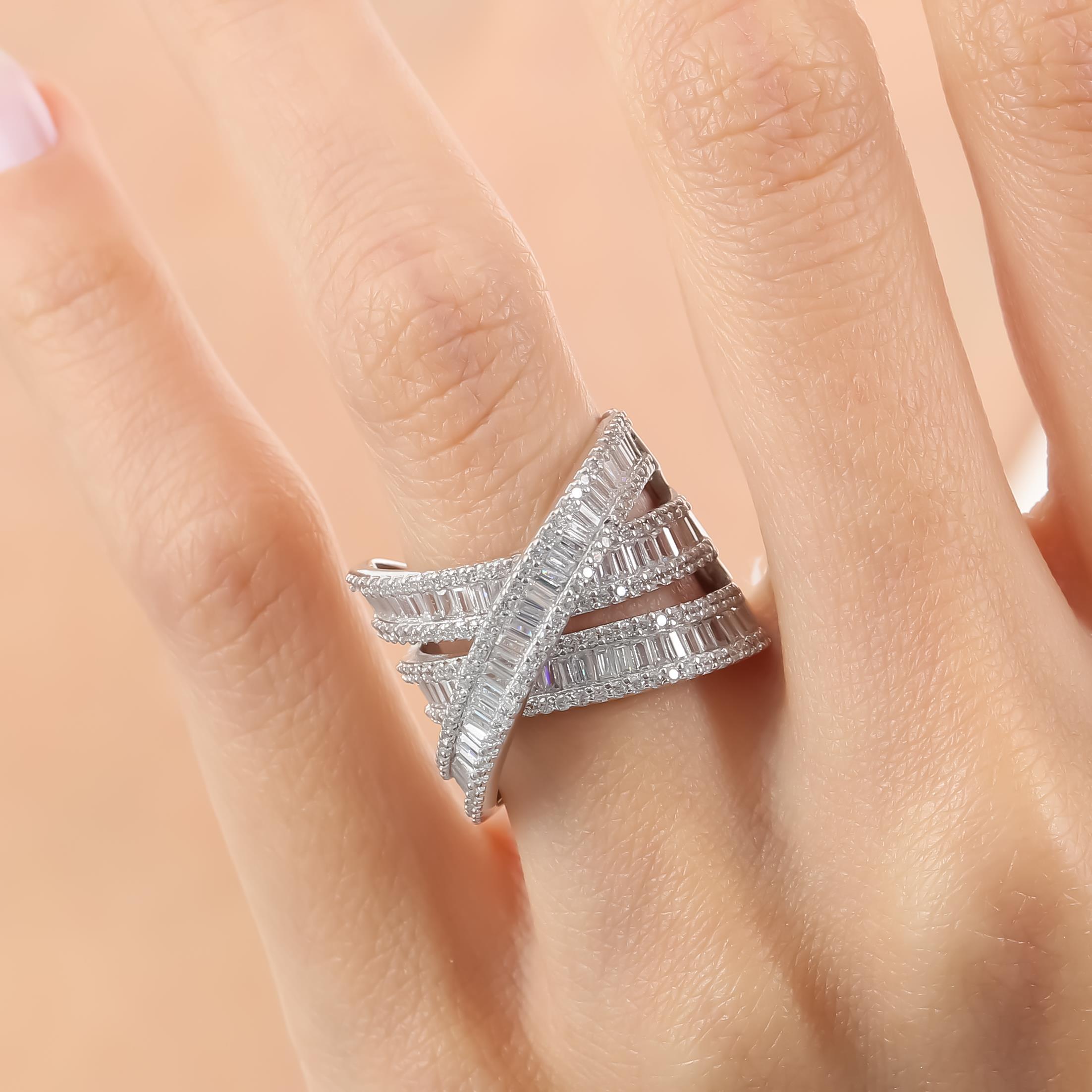 Elegant Spiral Baguette CZ 925K Sterling Silver Ring