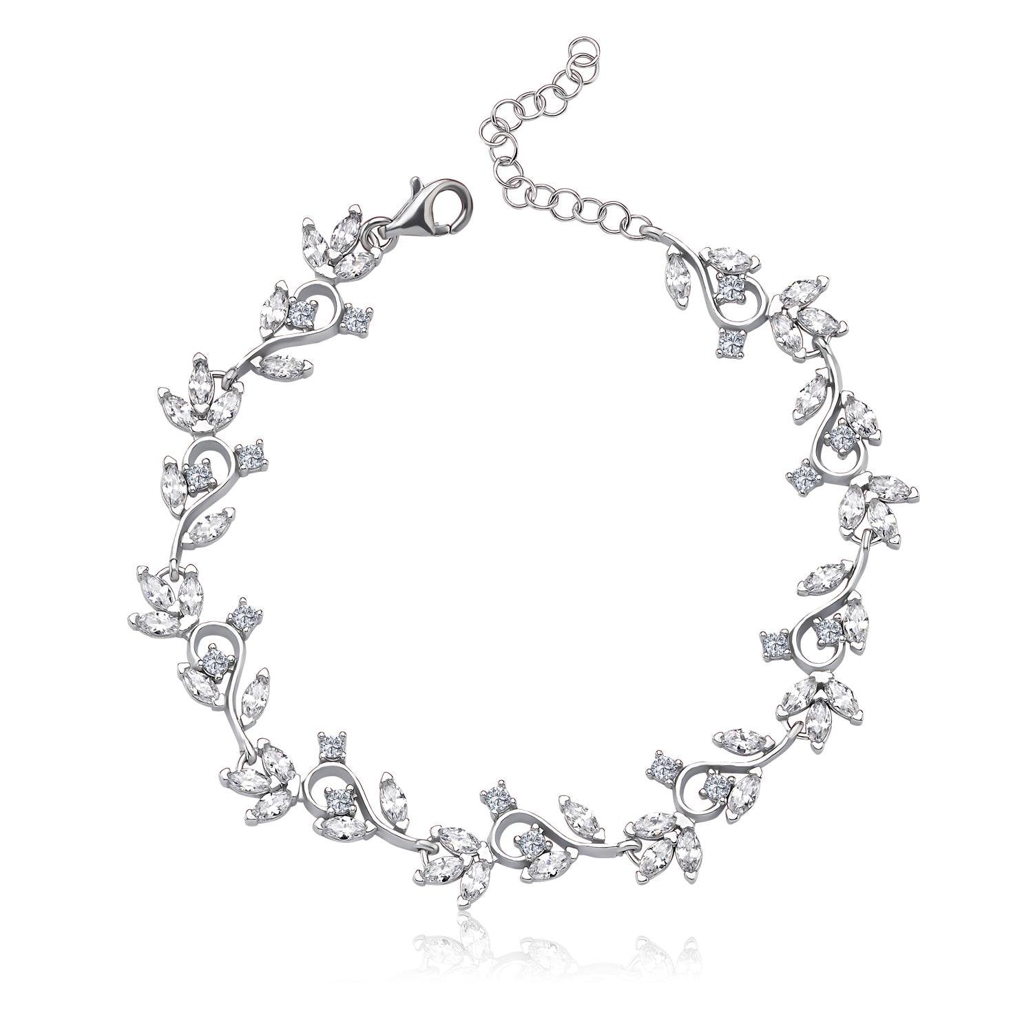 Radiant Vine Bloom CZ 925K Sterling Silver Bracelet