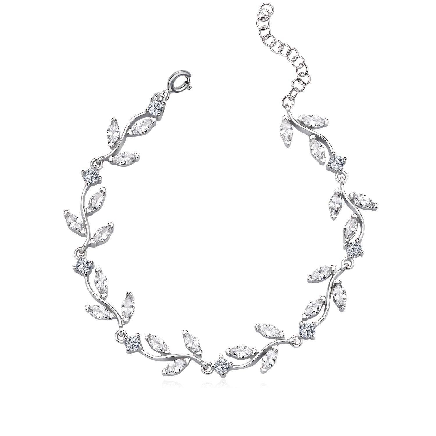 Radiant Vine Elegance CZ 925K Sterling Silver Bracelet