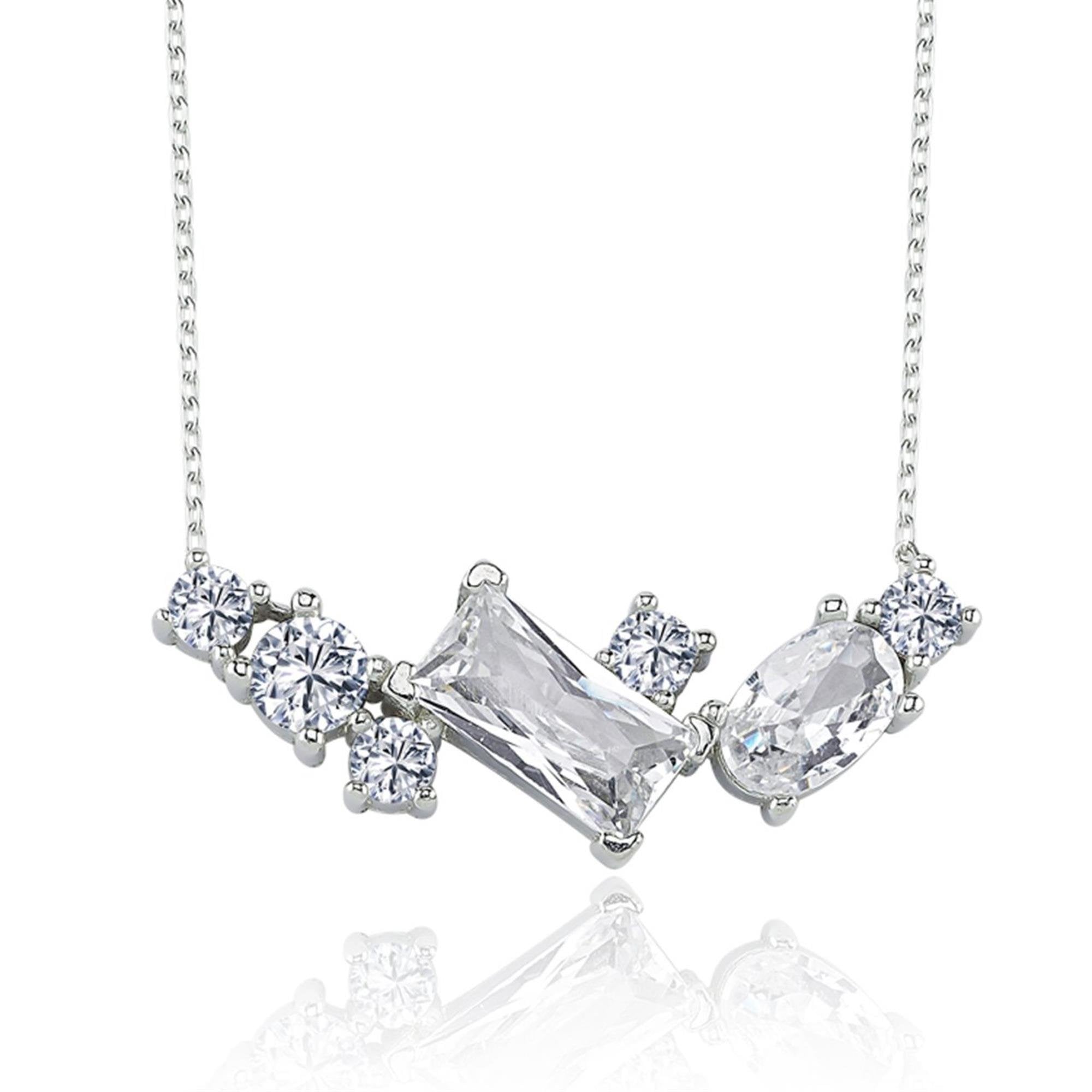 Radiant Geometric Shape Symphony CZ 925K Sterling Silver Necklace