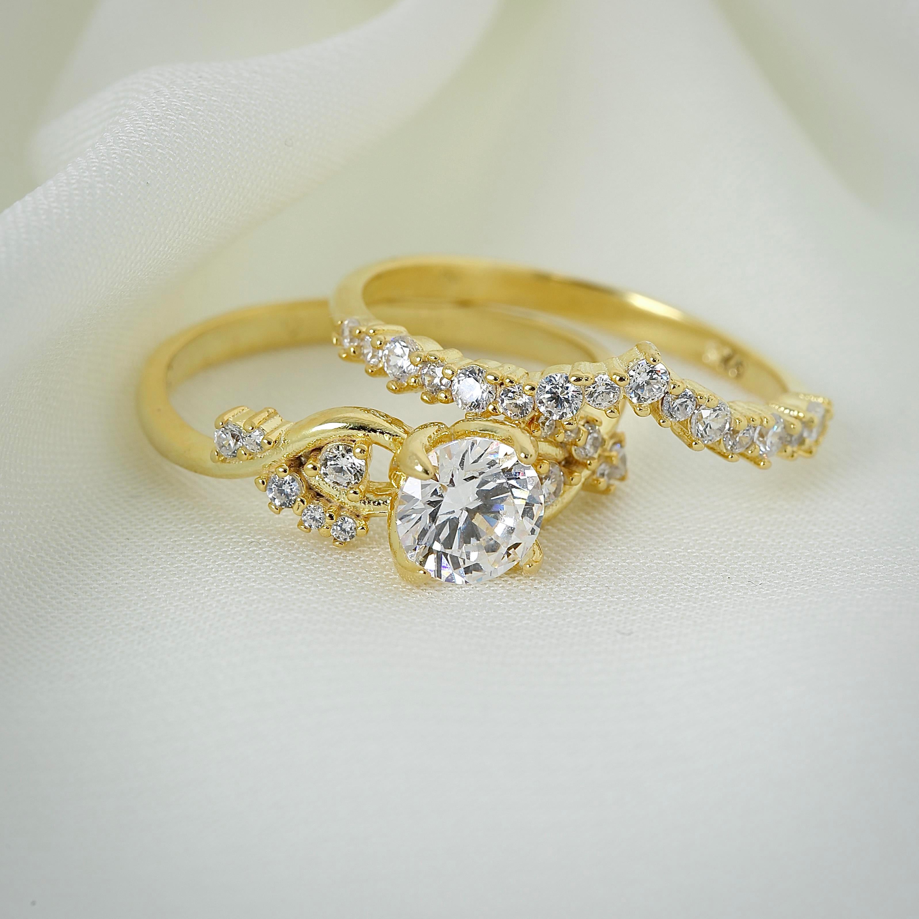Elegant Princess Dream CZ 14K Gold Twin Rings - Etossimo Jewelry