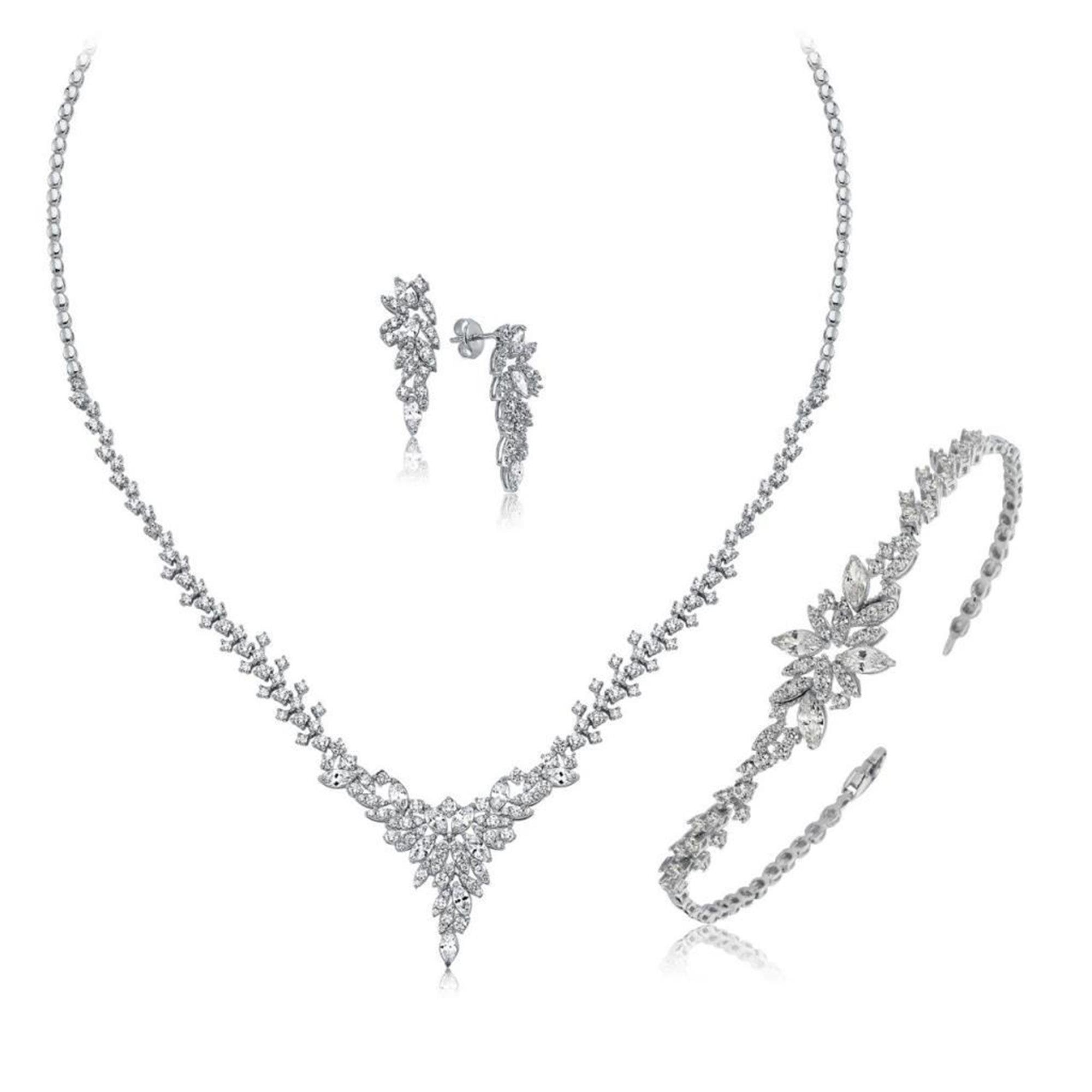 Graceful Crystal Bloom CZ 925K Sterling Silver Jewelry Set