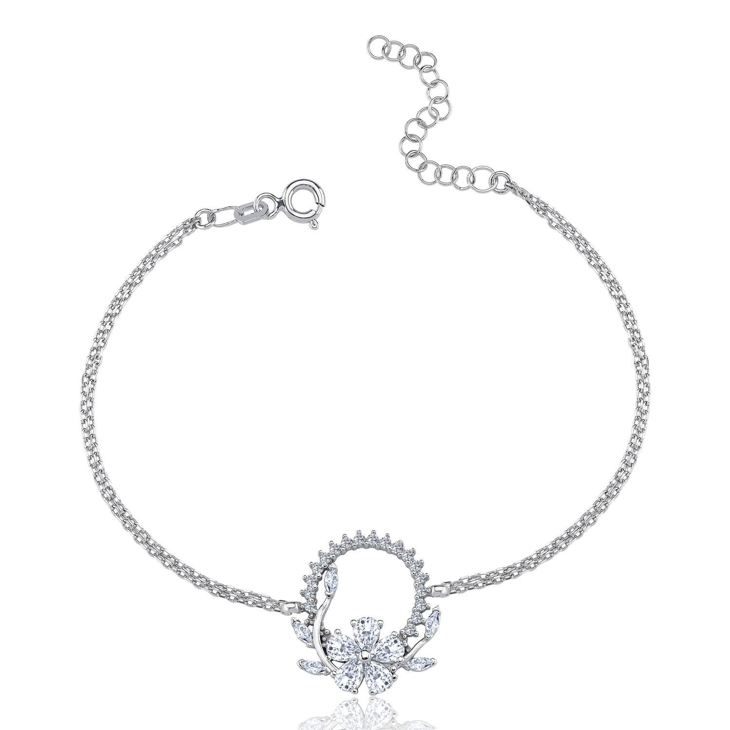 Plumeria Crown CZ 925K Sterling Silver Bracelet