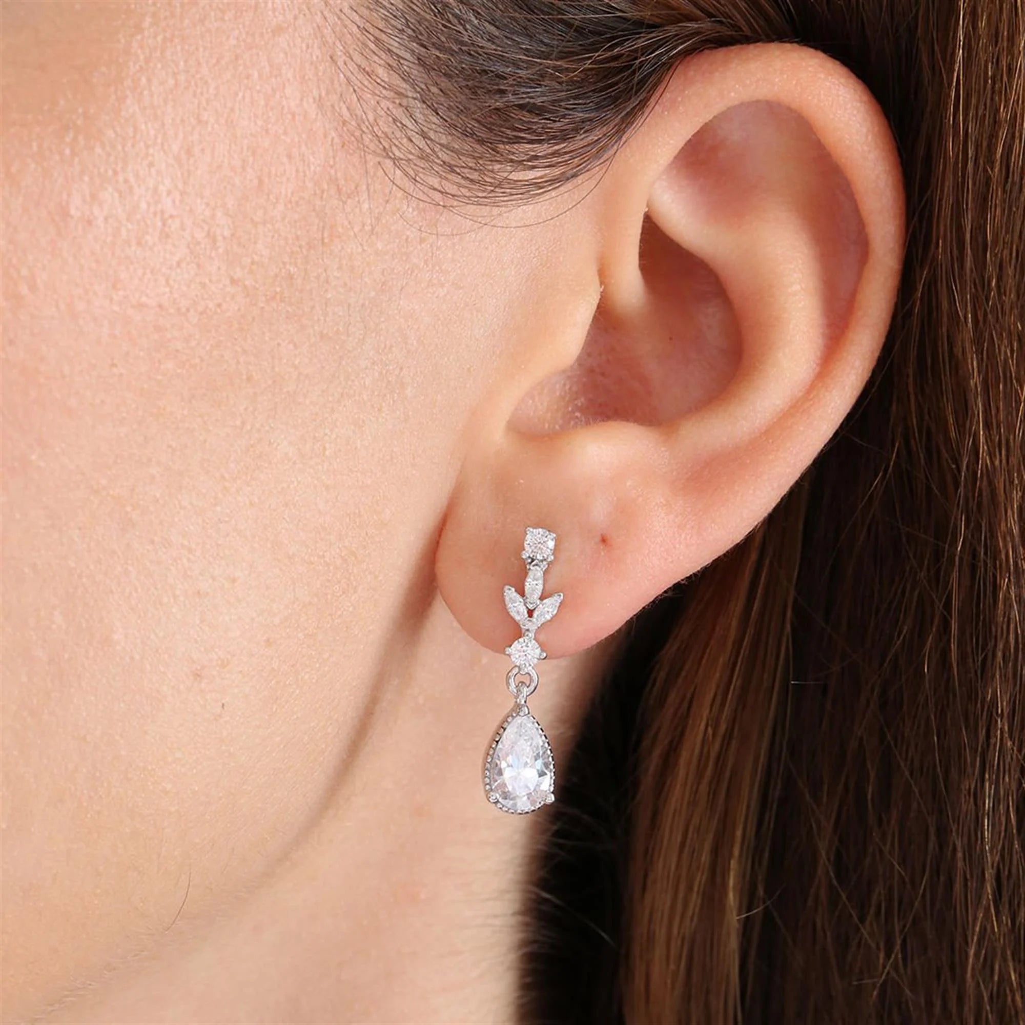 Graceful Petal Drop CZ 925K Sterling Silver Earrings