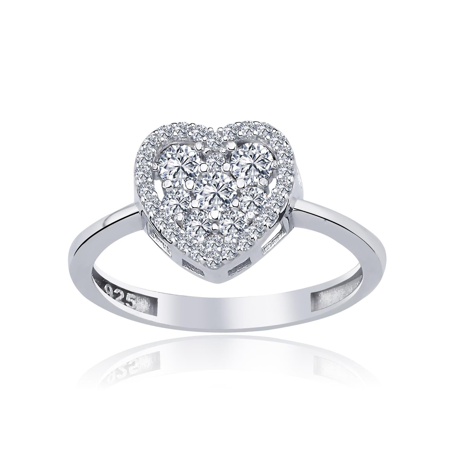Sparkling Heart Harmony CZ 925K Sterling Silver Ring