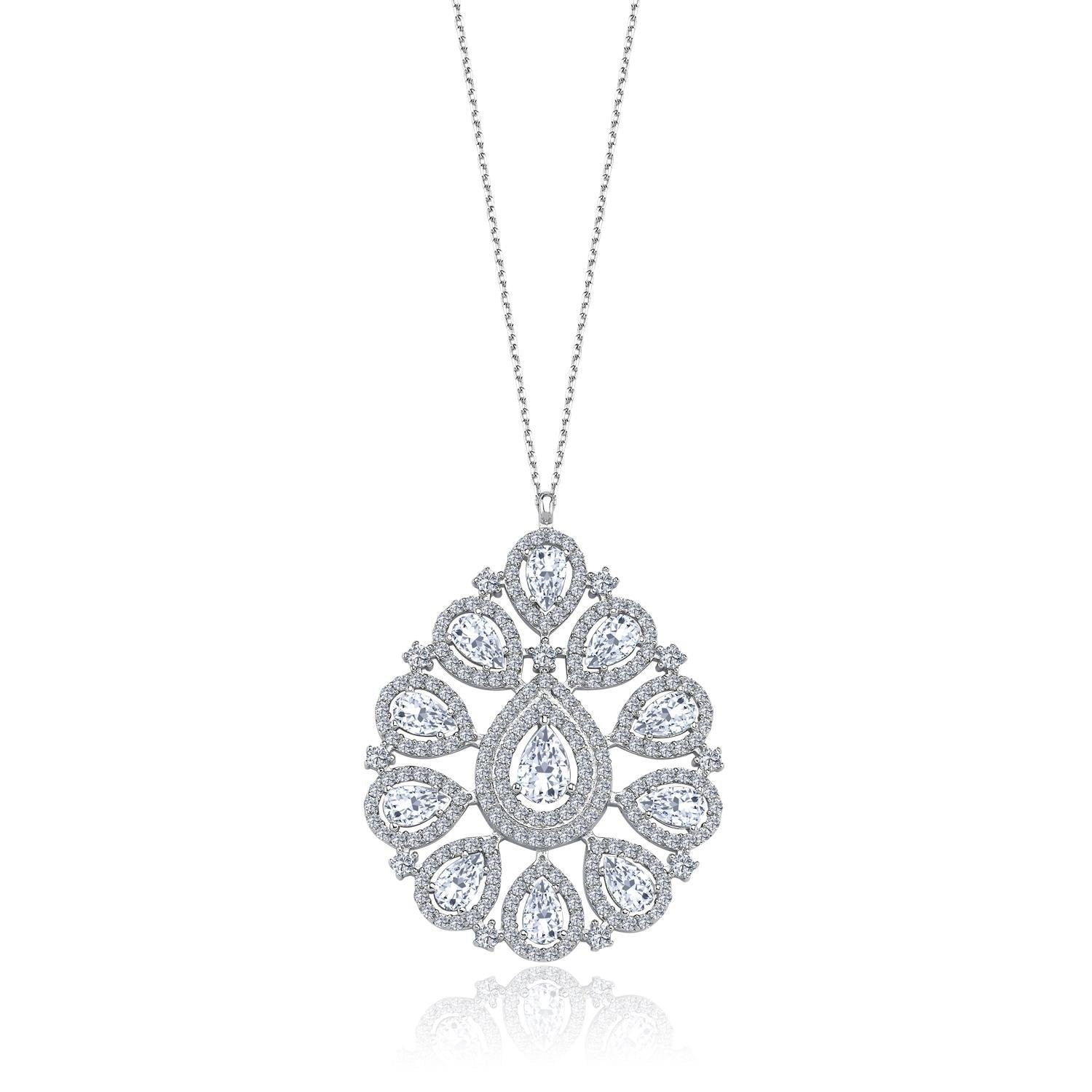 Regal Teardrop Radiance CZ 925K Sterling Silver Necklace