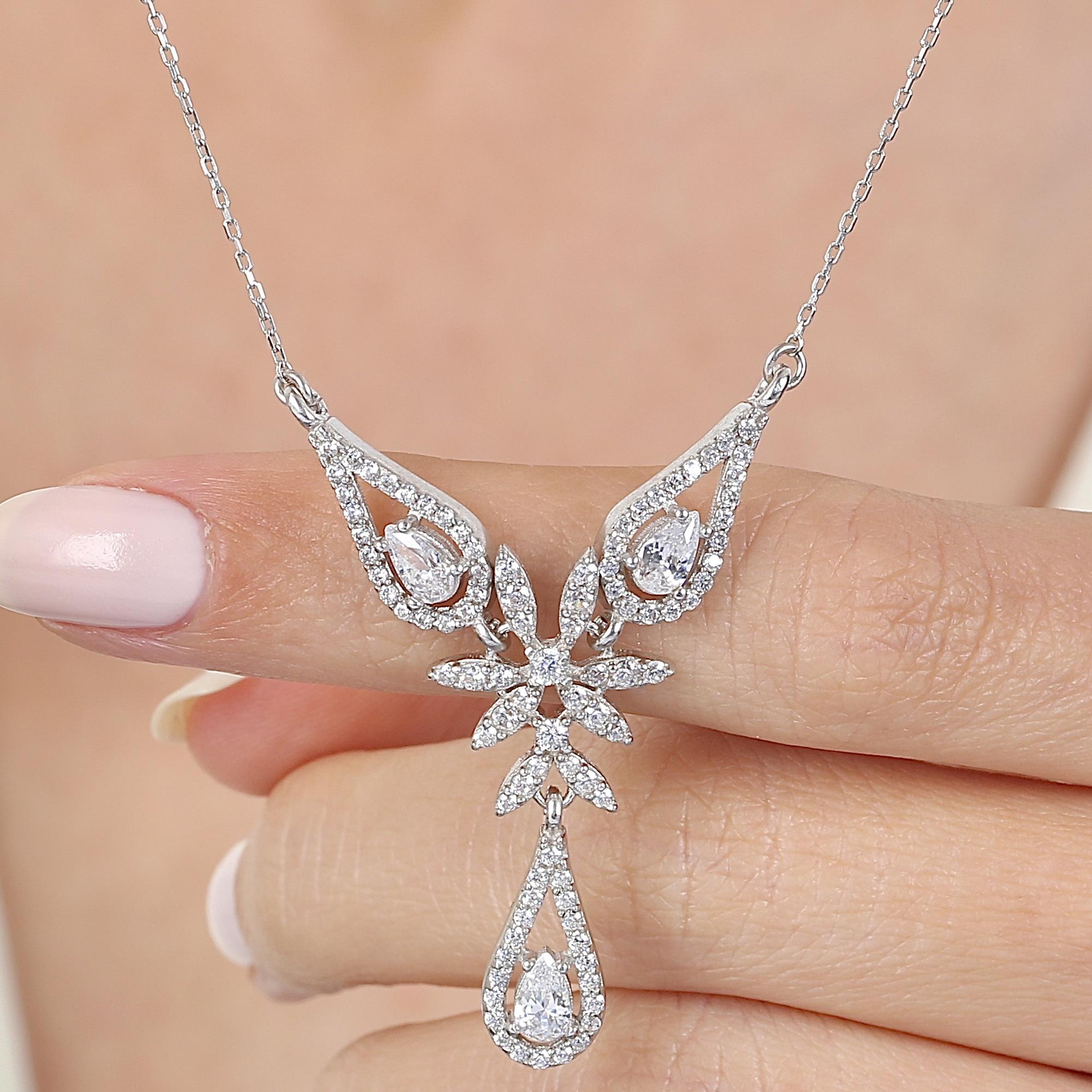 Blooming Teardrop Grace CZ 925K Sterling Silver Necklace