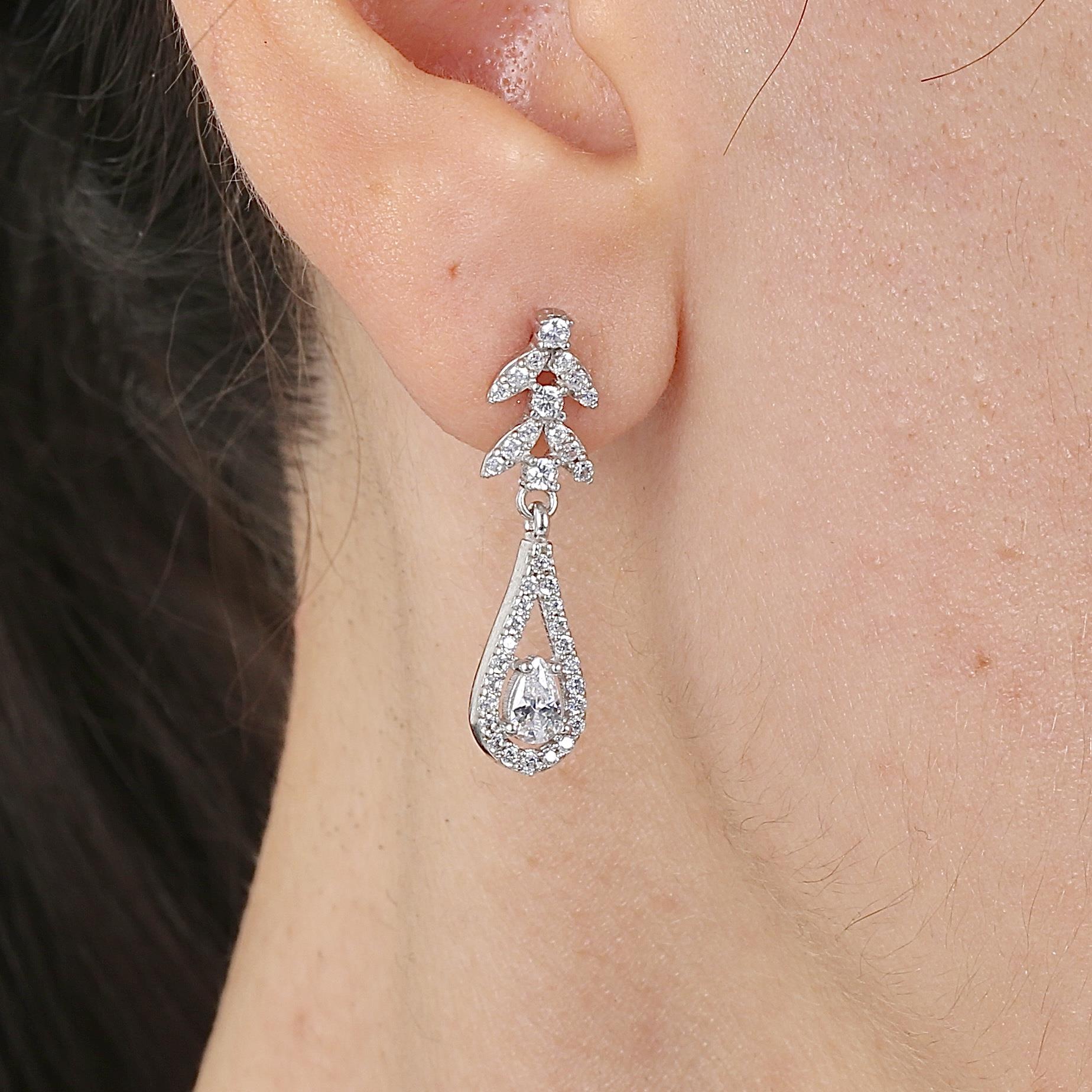 Lustrous Laurel Teardrop CZ 925K Sterling Silver Earrings